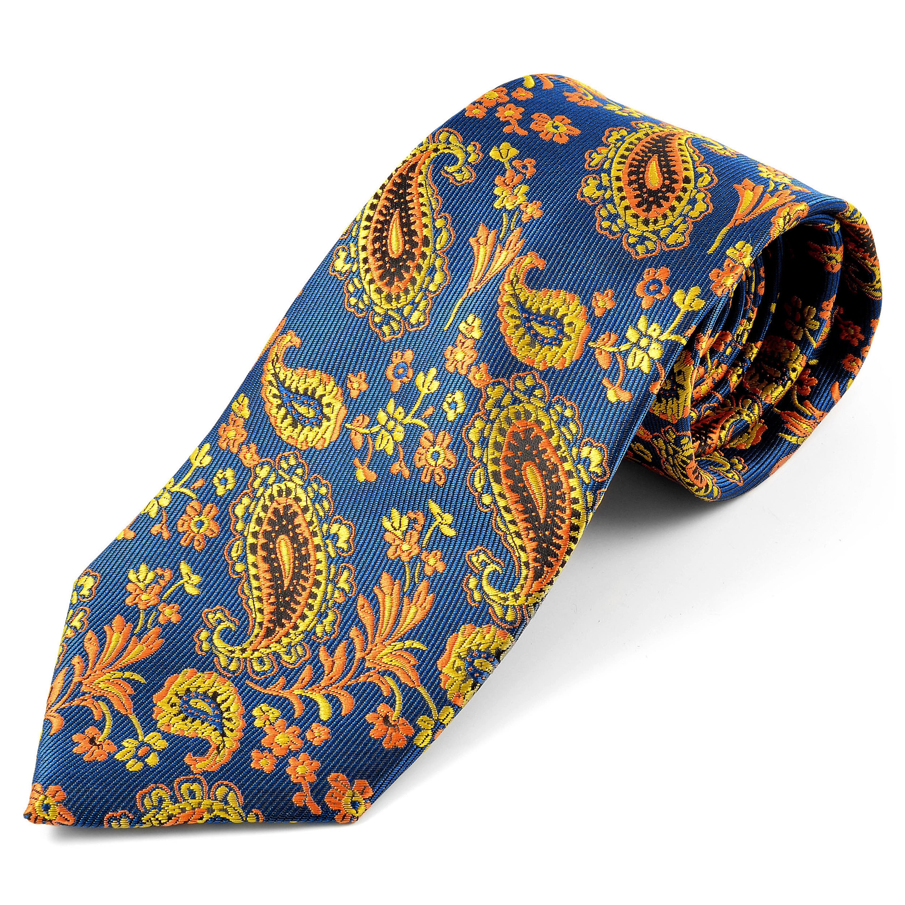Light Blue, Orange & Yellow Paisley Silk Tie