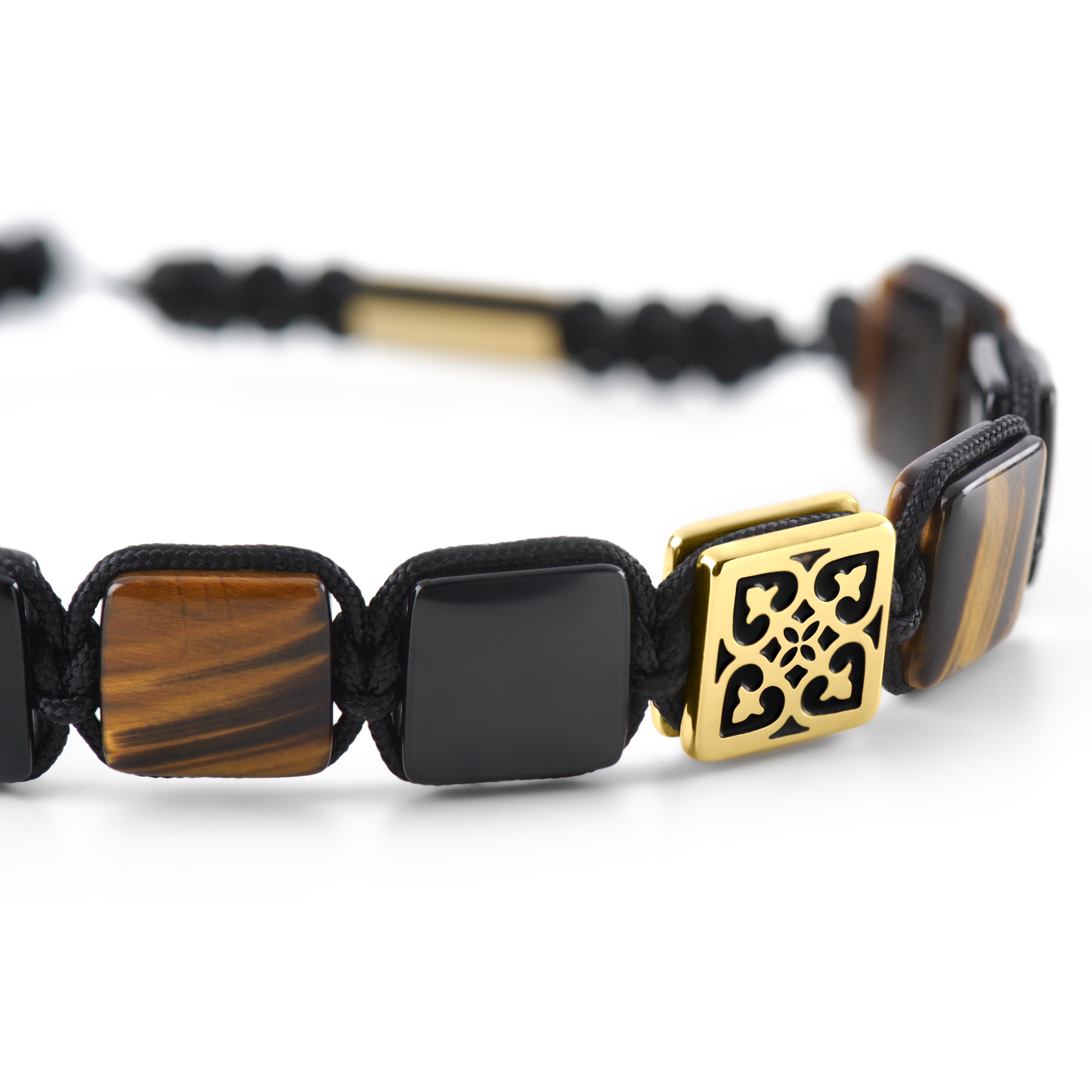 Elysian | Pulseira de Contas Planas Dourada com Olho de Tigre e Ónix - 2