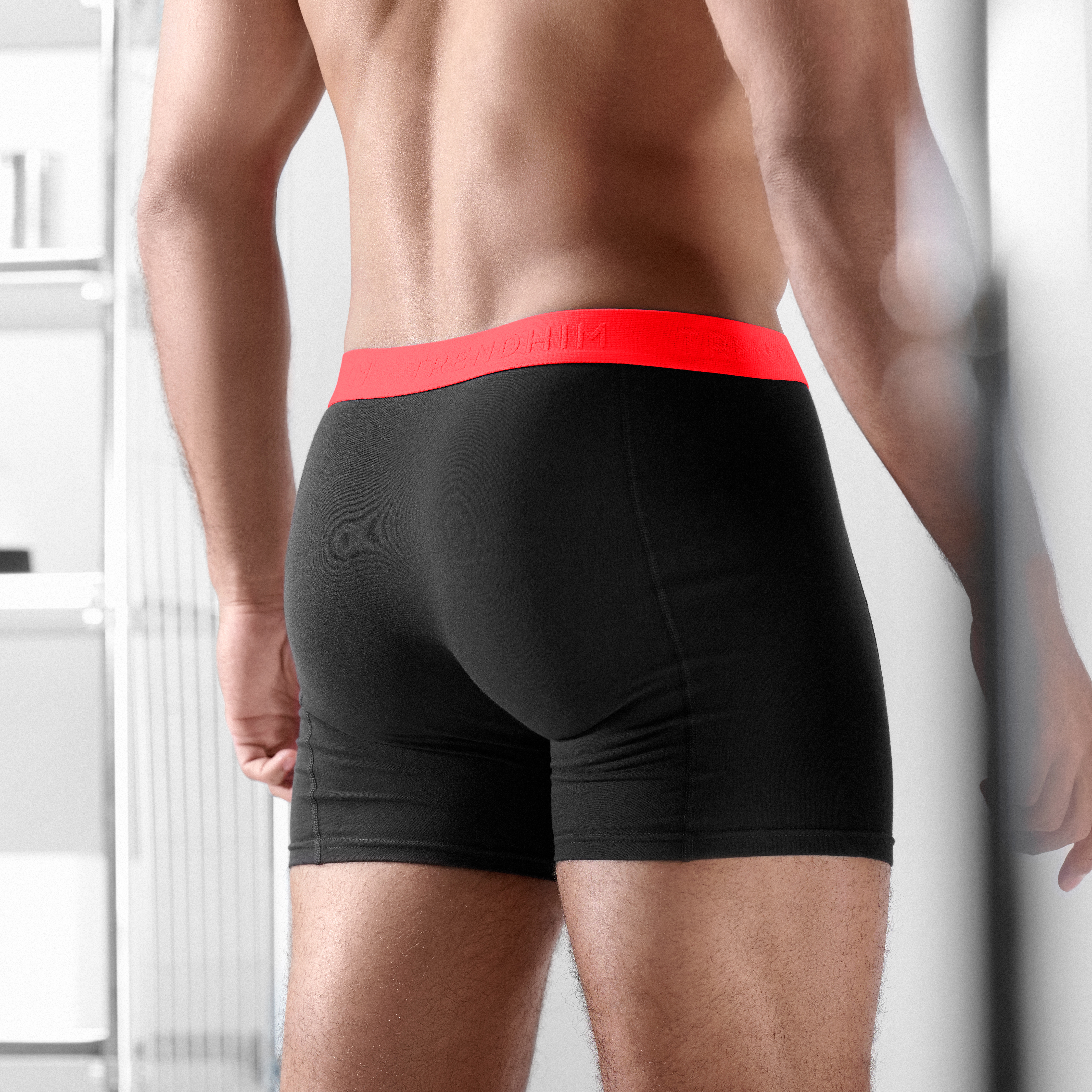 XXL - FlexFeel | 3-Pak Sorte Boxershorts i Bomuld m. Neonrød Linning - 5