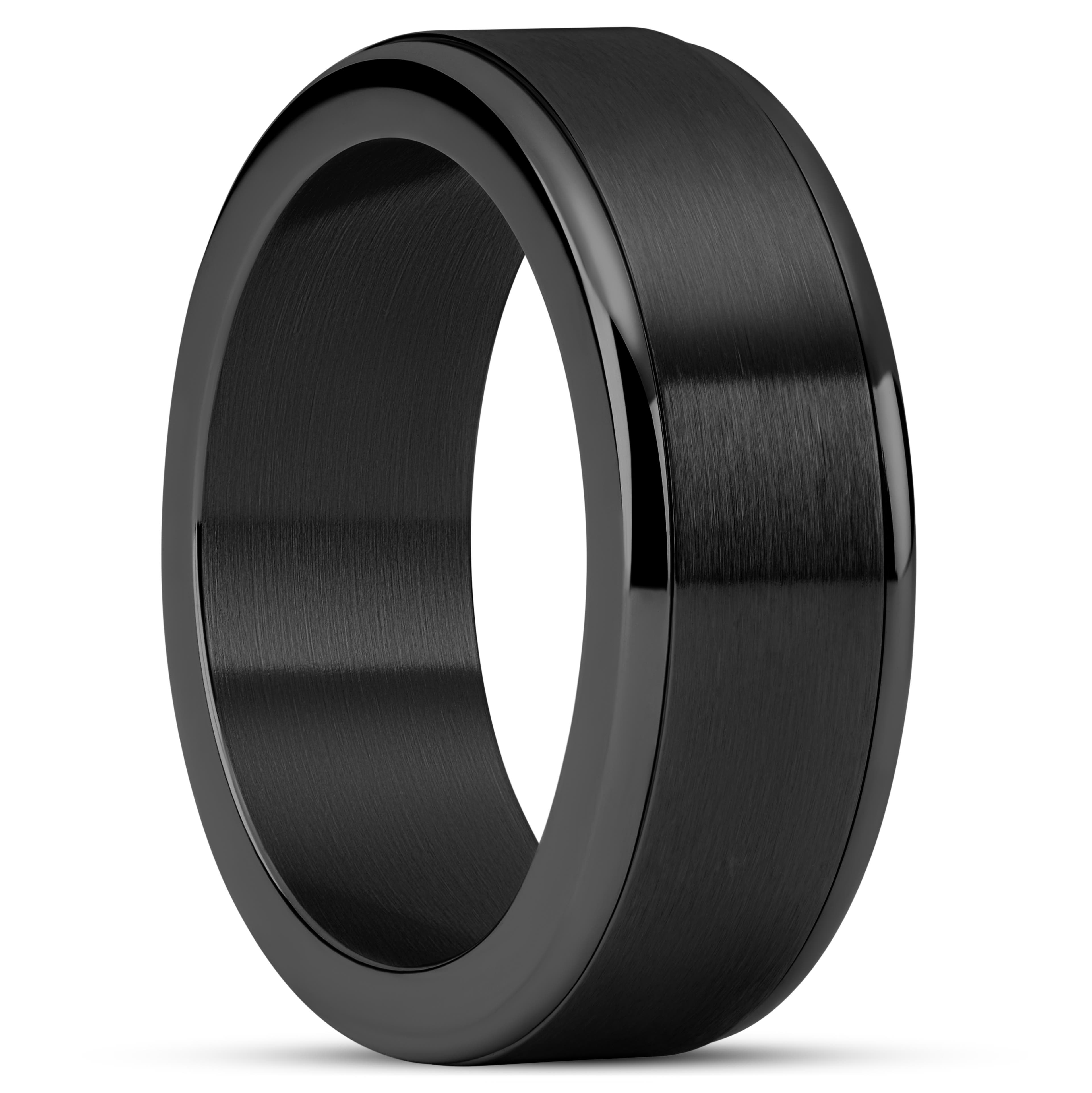 Enthumema | 8 mm Brushed Black Stainless Steel Fidget Ring