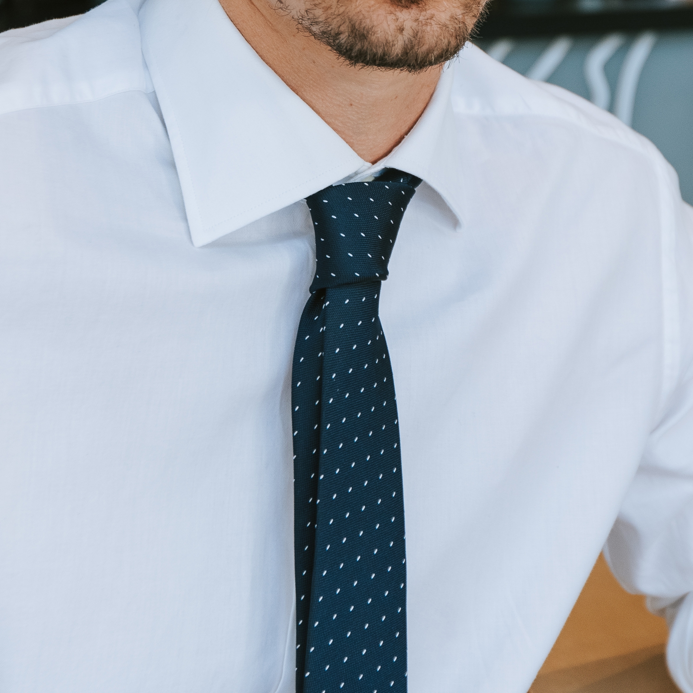 Navy & White Stitched Tie - 3
