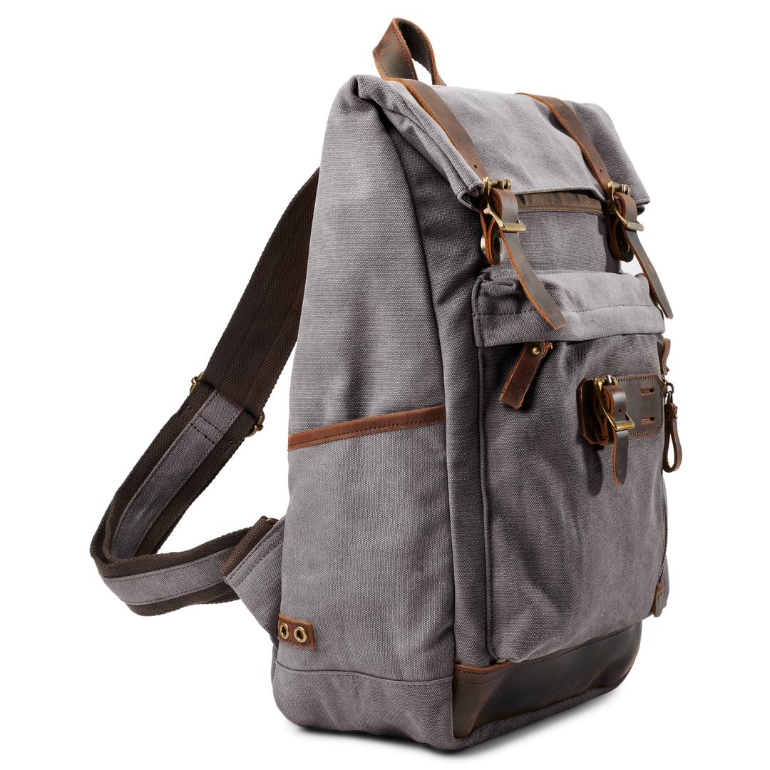 Backpack Rugged Style Rugged Vintage-Style Graphite Canvas & Leather Backpack | In stock ...
