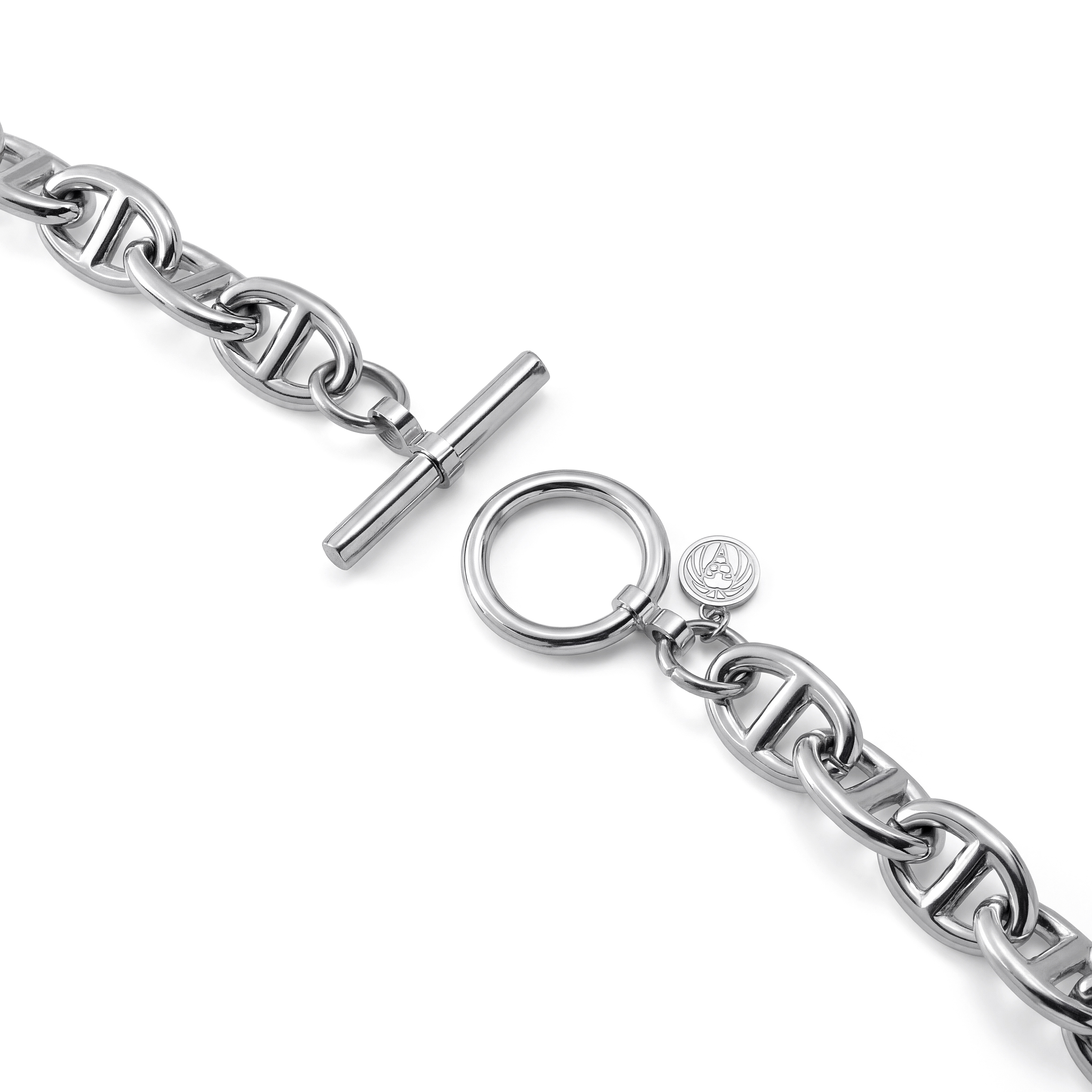 New Classics | Ezüst tónusú rozsdamentes acél malacorr láncszemes T-kapcsos nyaklánc - 4