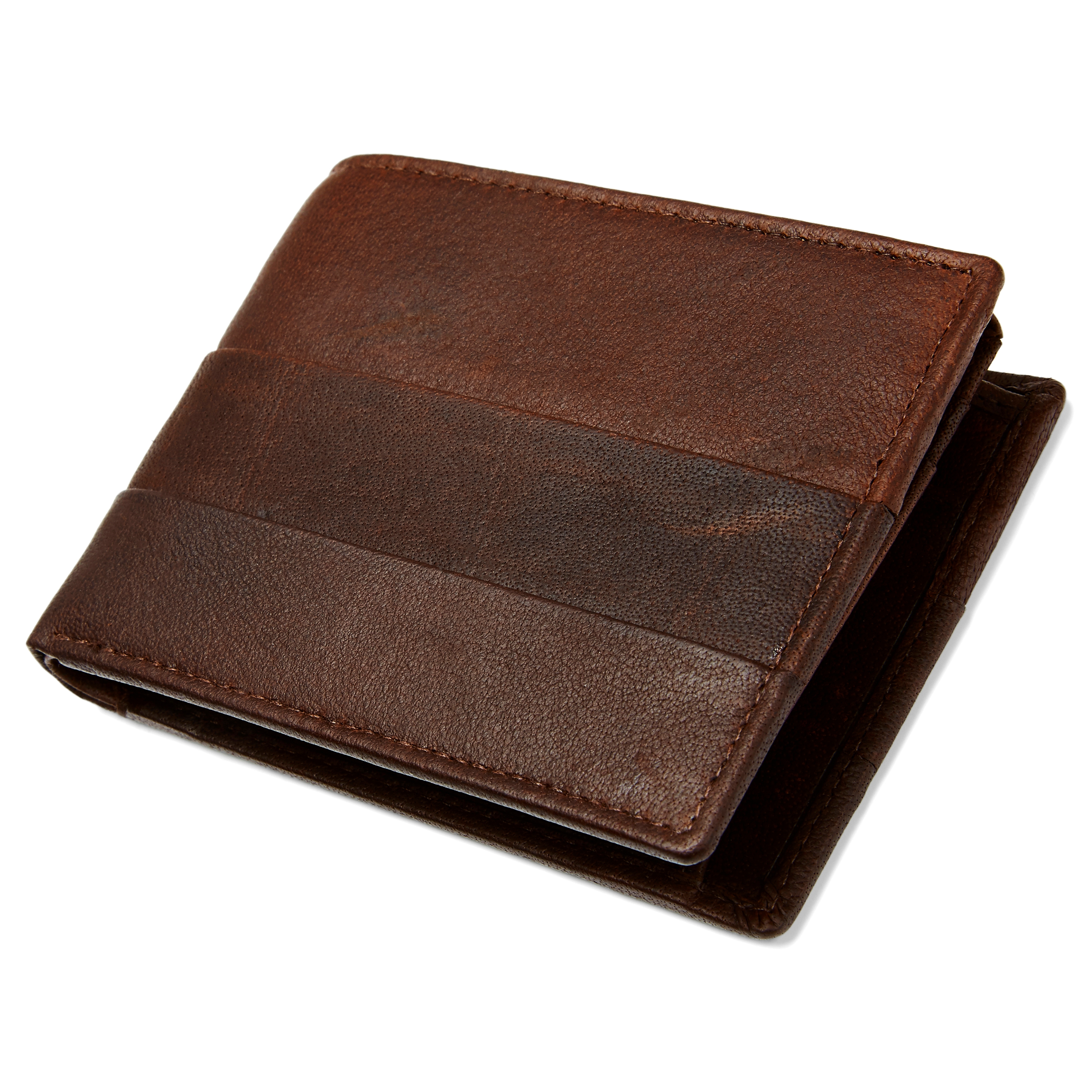 Cartera plisada de cuero marrón Oxford  - 4