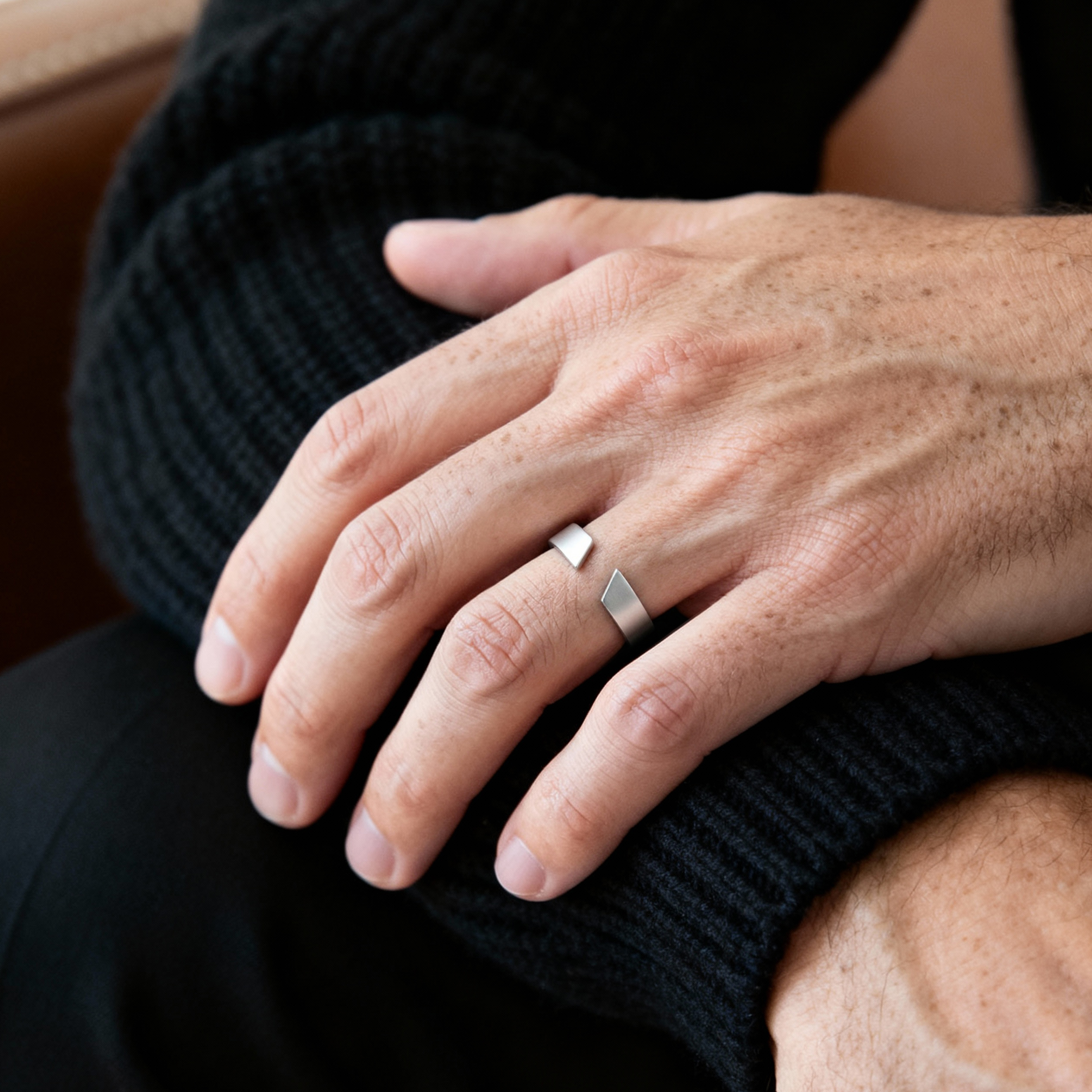 Anillo ajustable de plata de ley chapado en rodio pulida de 5 mm - 3