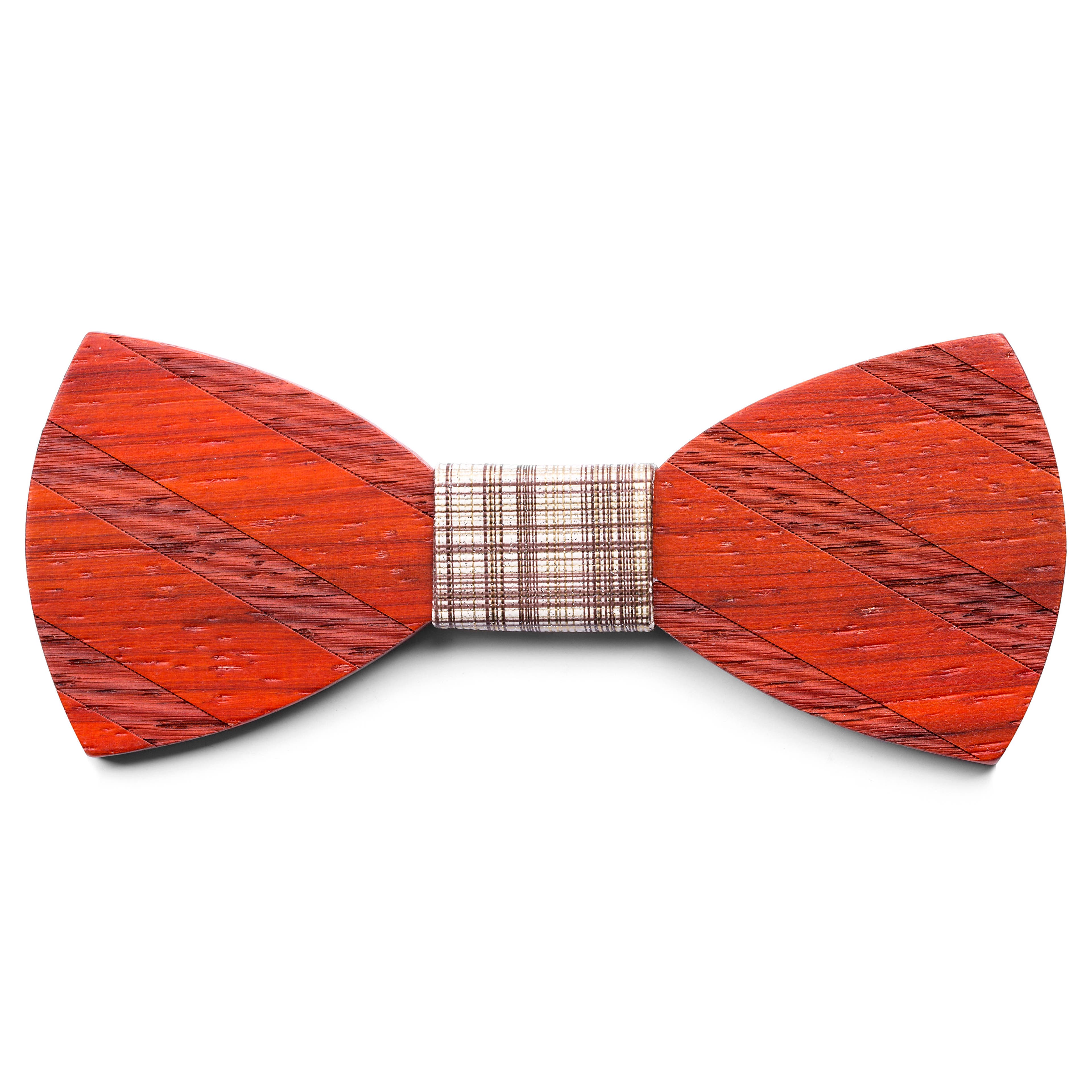 True & Golf Red Rosewood Bow Tie With Striped Fabric Detail