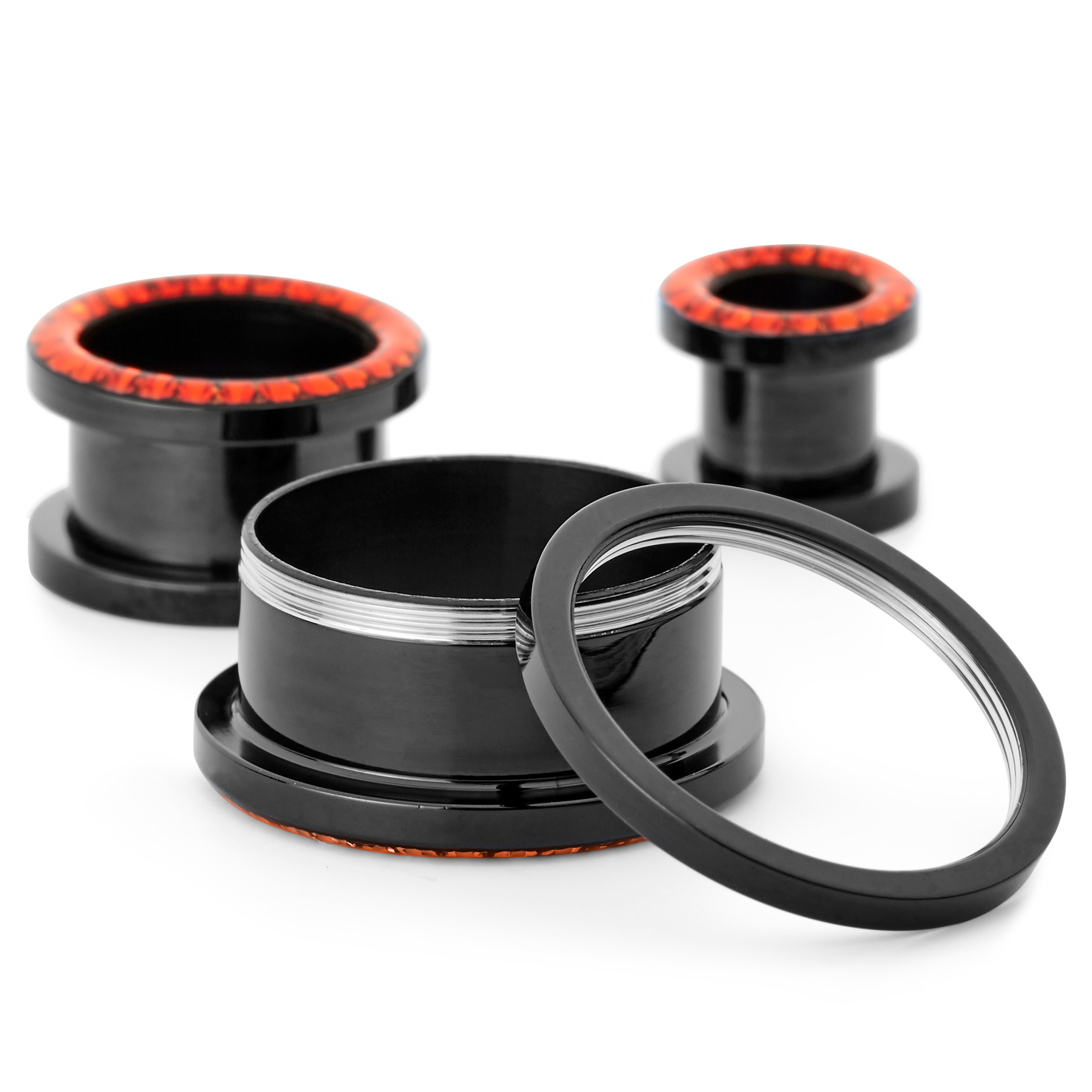 Cercel flesh din oțel cu pietre roșii - 3