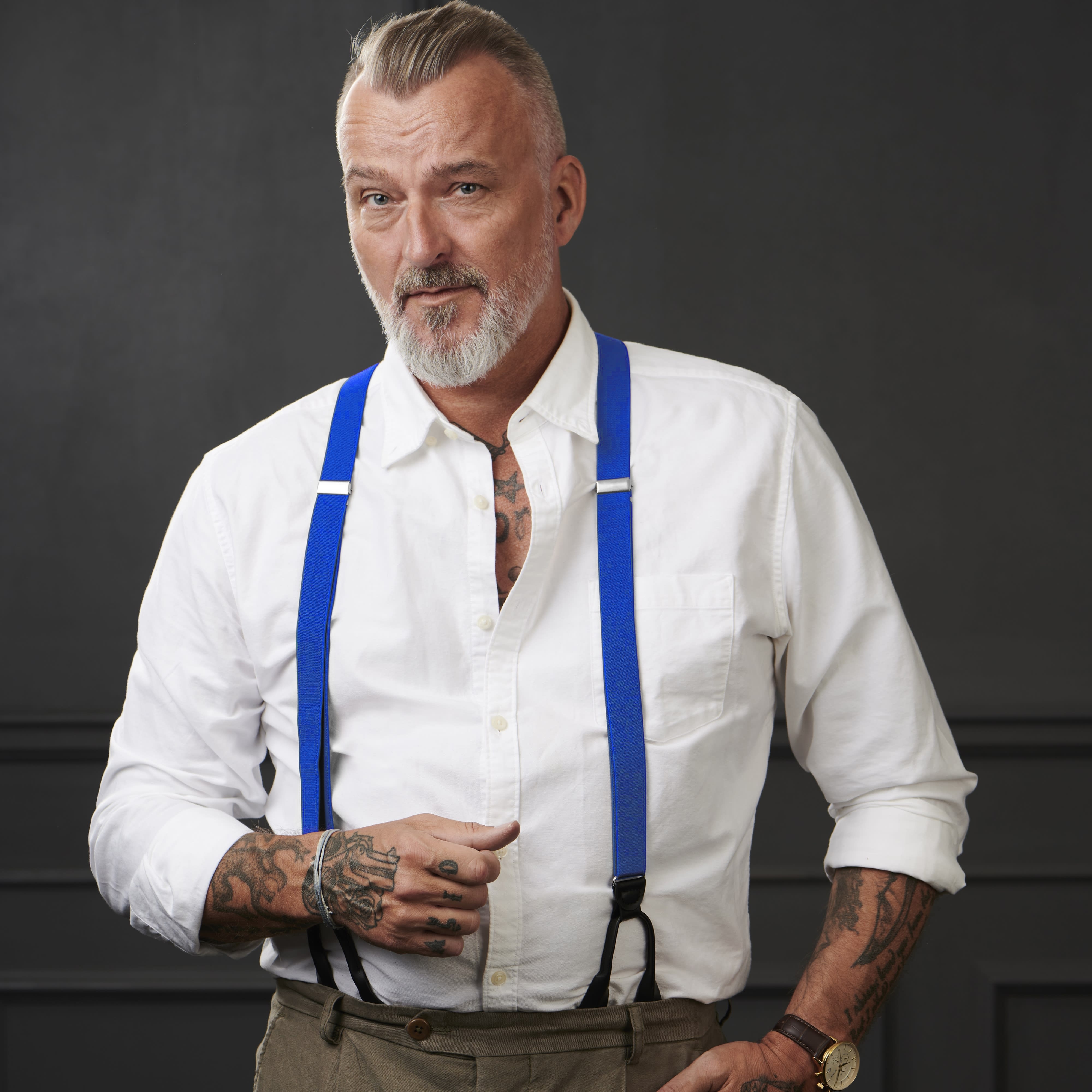 Wąskie niebieskie szelki na guziki - 6