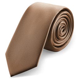 Cravate étroite en tissu gros-grain brun havane 6 cm