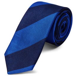 Cravate en soie à rayures bleu marine et bleu royal -  6 cm
