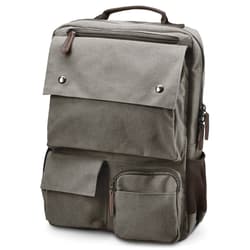 dark gray leather backpack VERA free as a compact crossbody or as a backpack by adjusting the strap Raven + Lily Addis Natural
