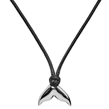 Gravel | Silver-Tone Stainless Steel Fish Tail & Black Cord Necklace