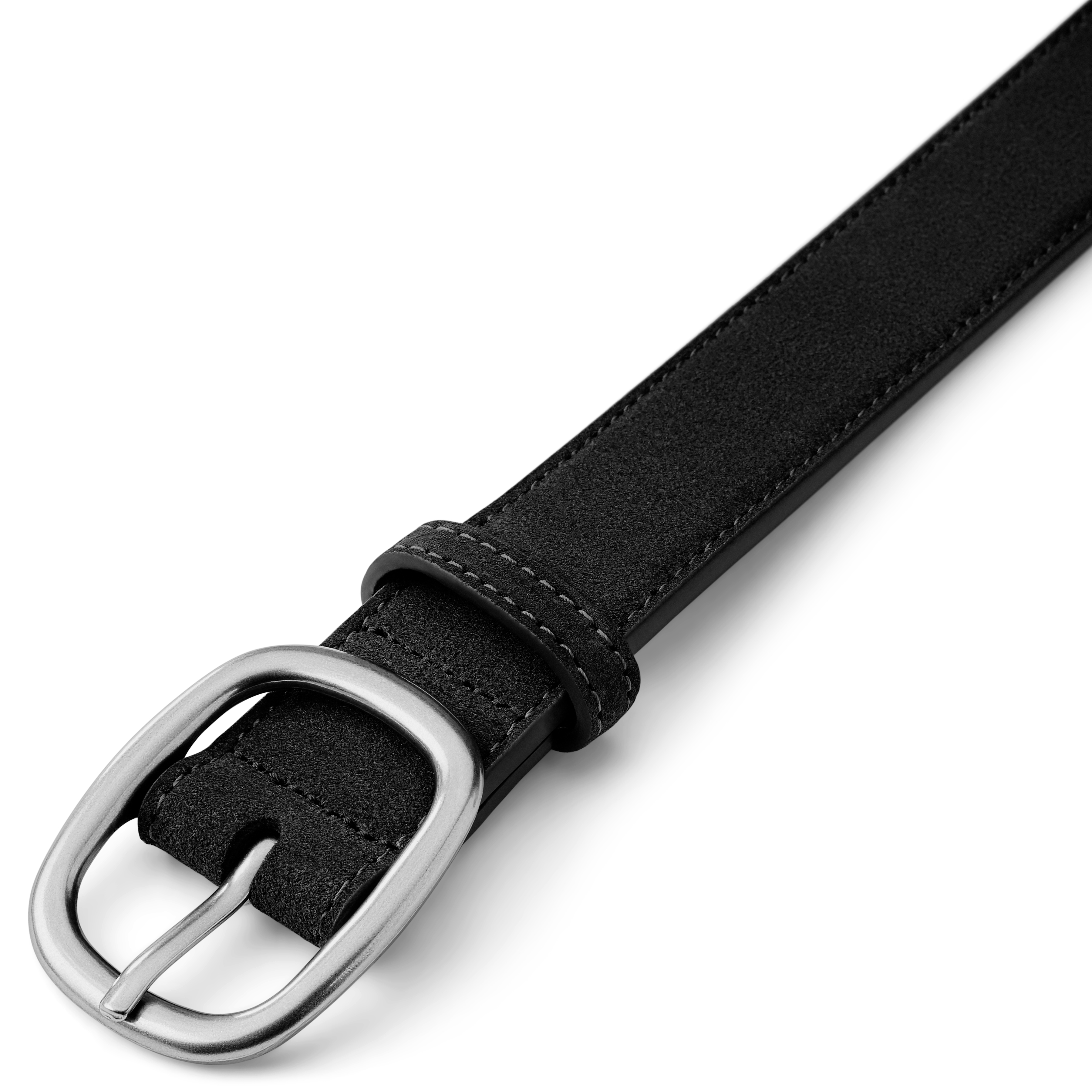 Black Rounded Buckle Faux Suede Belt - 4