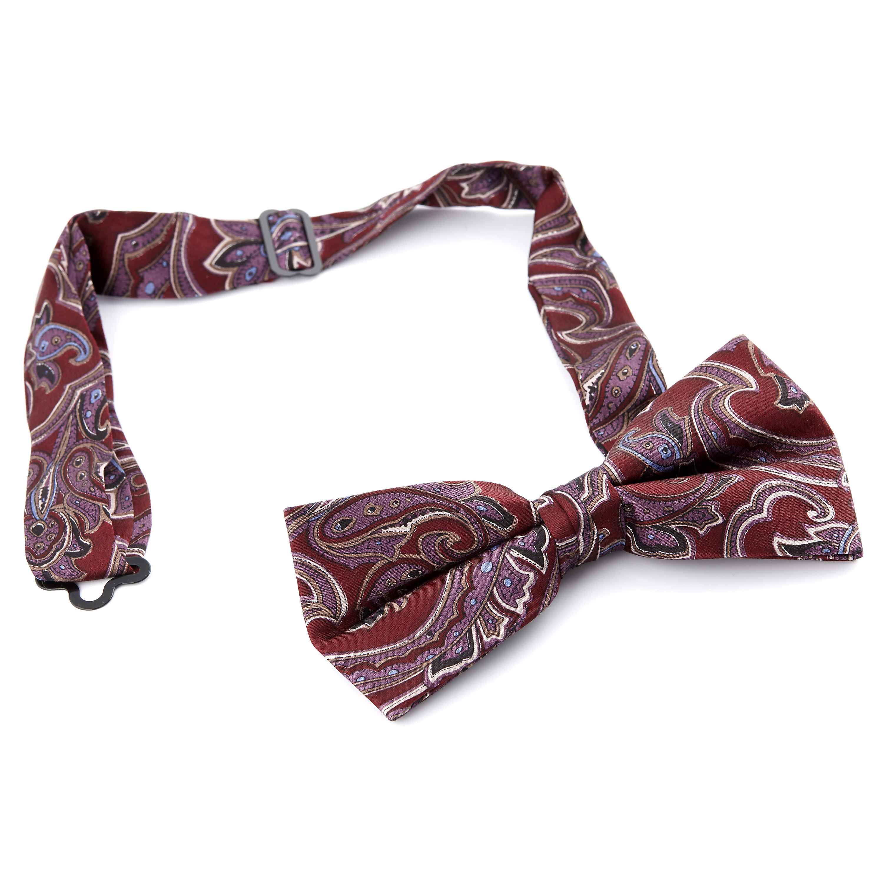 Noeud papillon prénoué à motif baroque rouge &amp; lavande  - 2