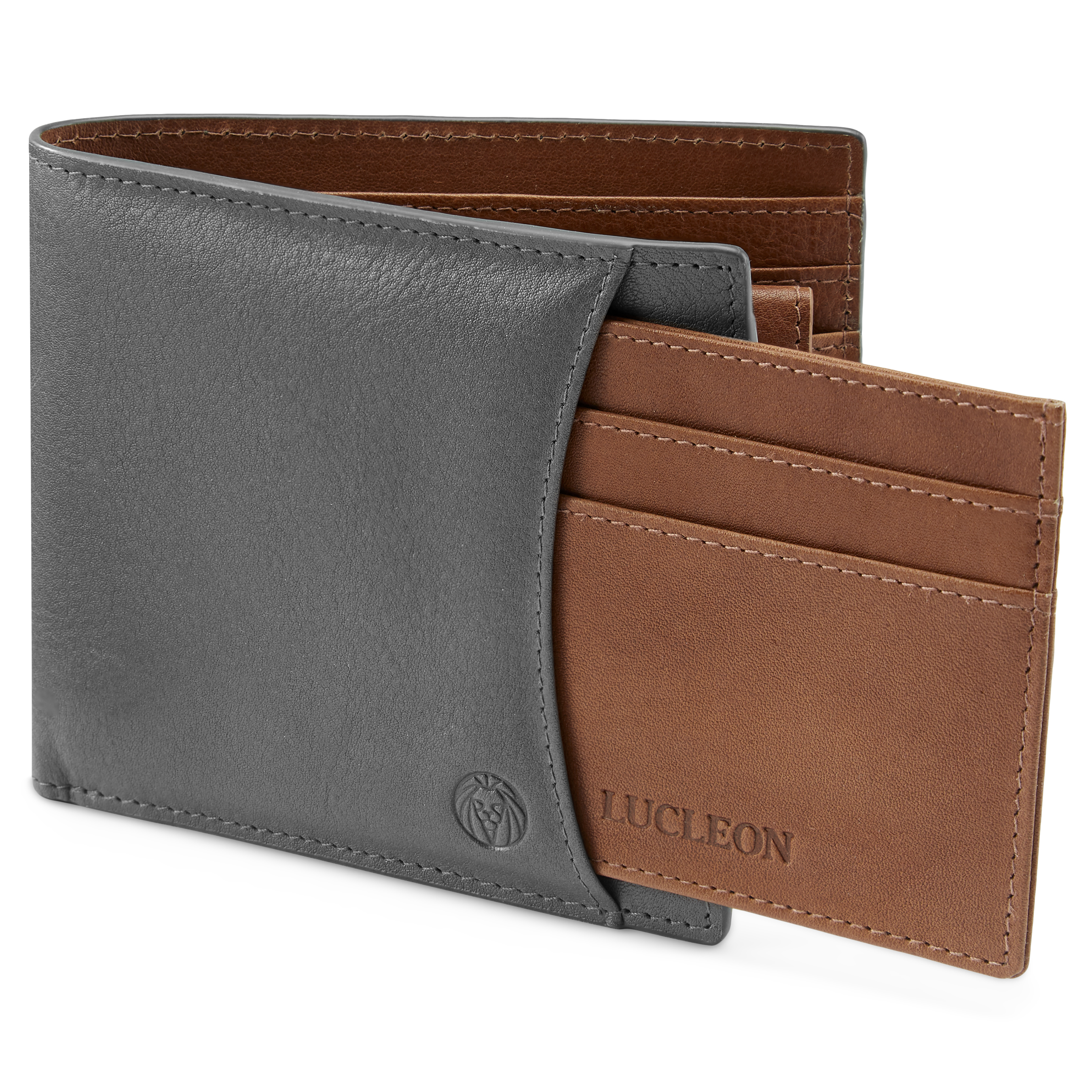 Кожен портфейл в сиво и светлокафяво с RFID защита и картодържател Lincoln - 7