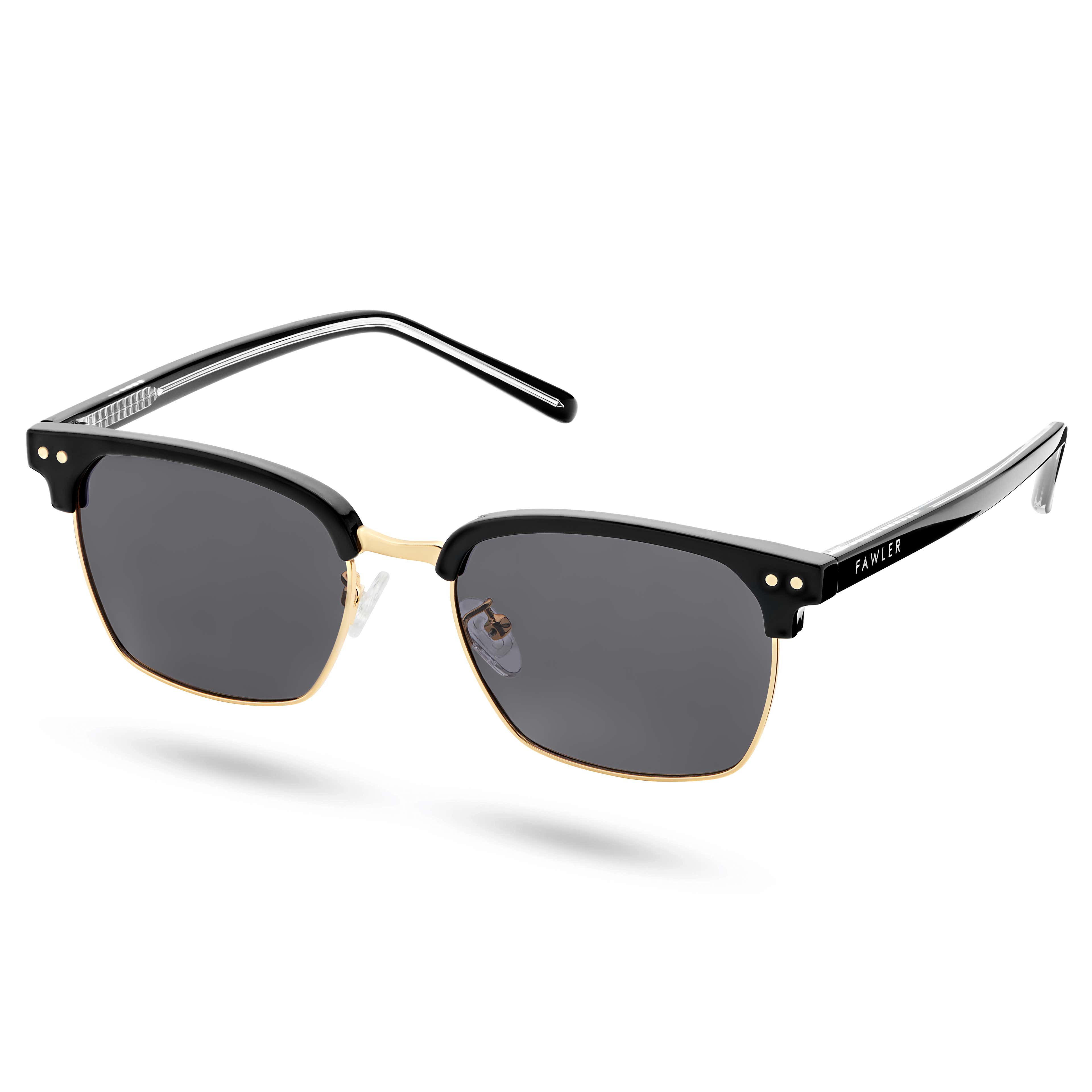 Black & Gold-tone Polarized Browline Sunglasses