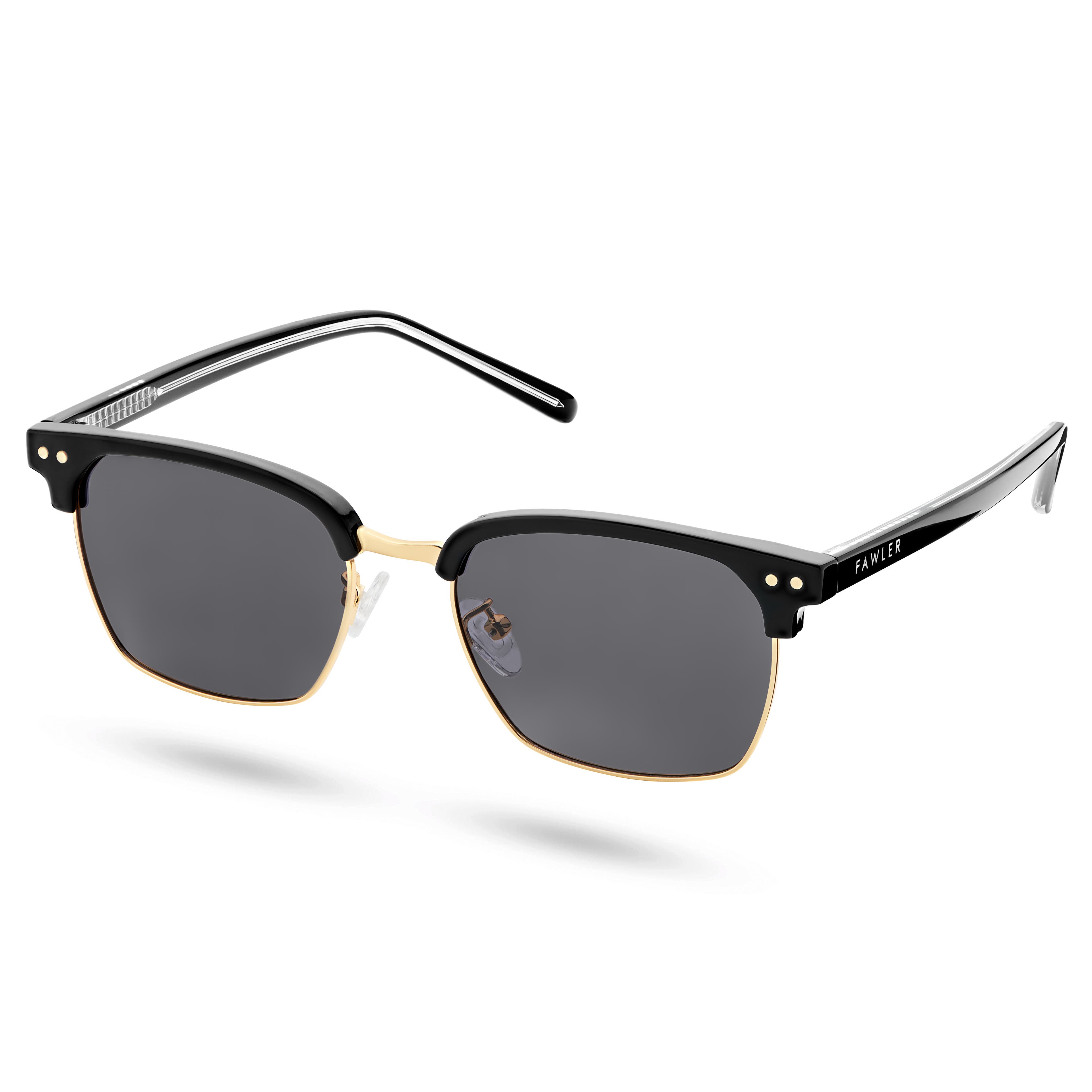 Black & Gold-tone Polarised Browline Sunglasses
