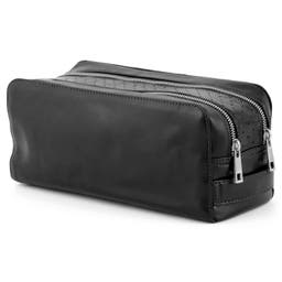 Jasper | Black Double Zip Leather Wash Bag