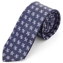 Navy & Light Blue Fleur-De-Lis Pattern Polyester Tie