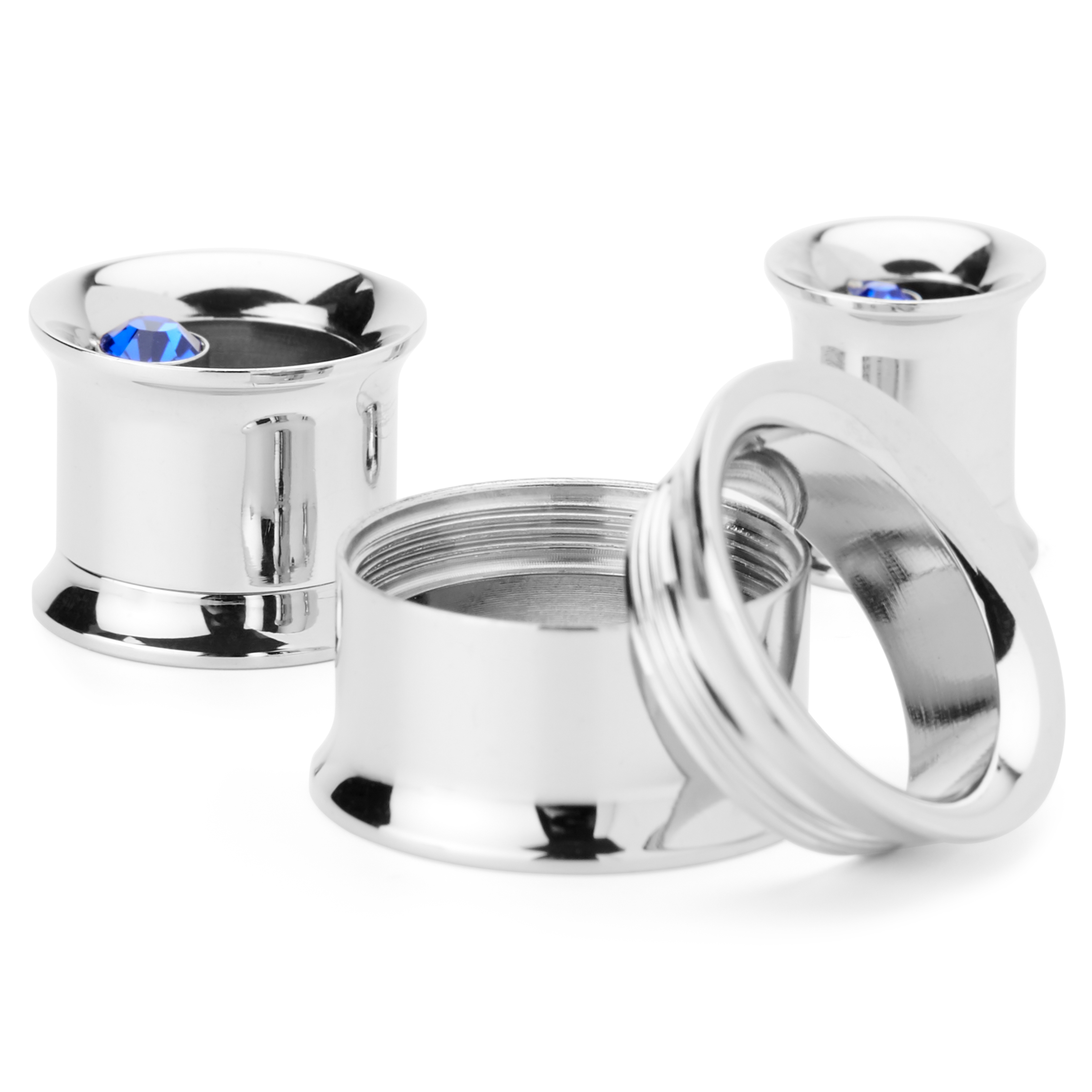 Dilatatore flesh tunnel in acciaio con zirconia cubica blu - 3