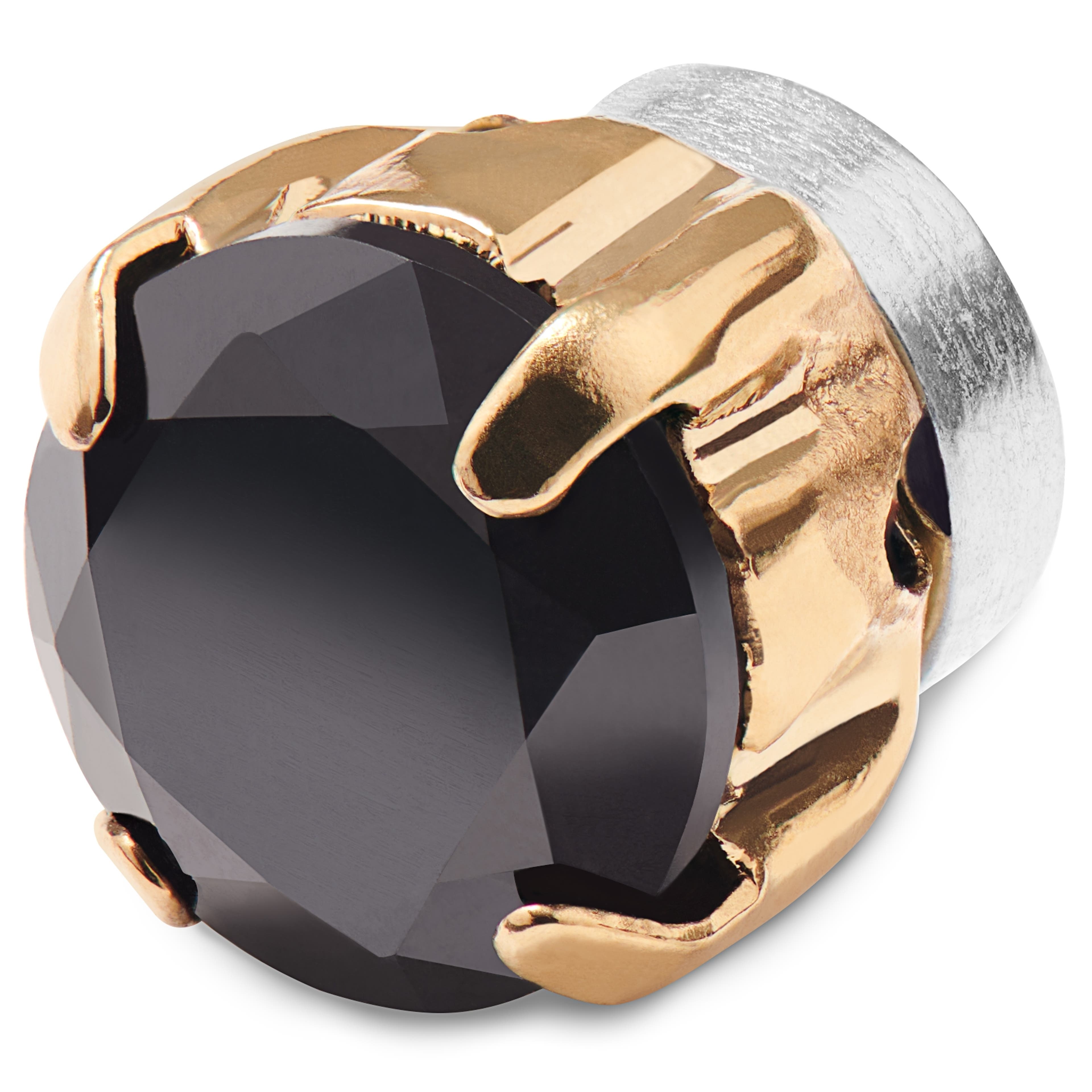 Goudkleurige Magnetische Oorbel met Zwart Kristal