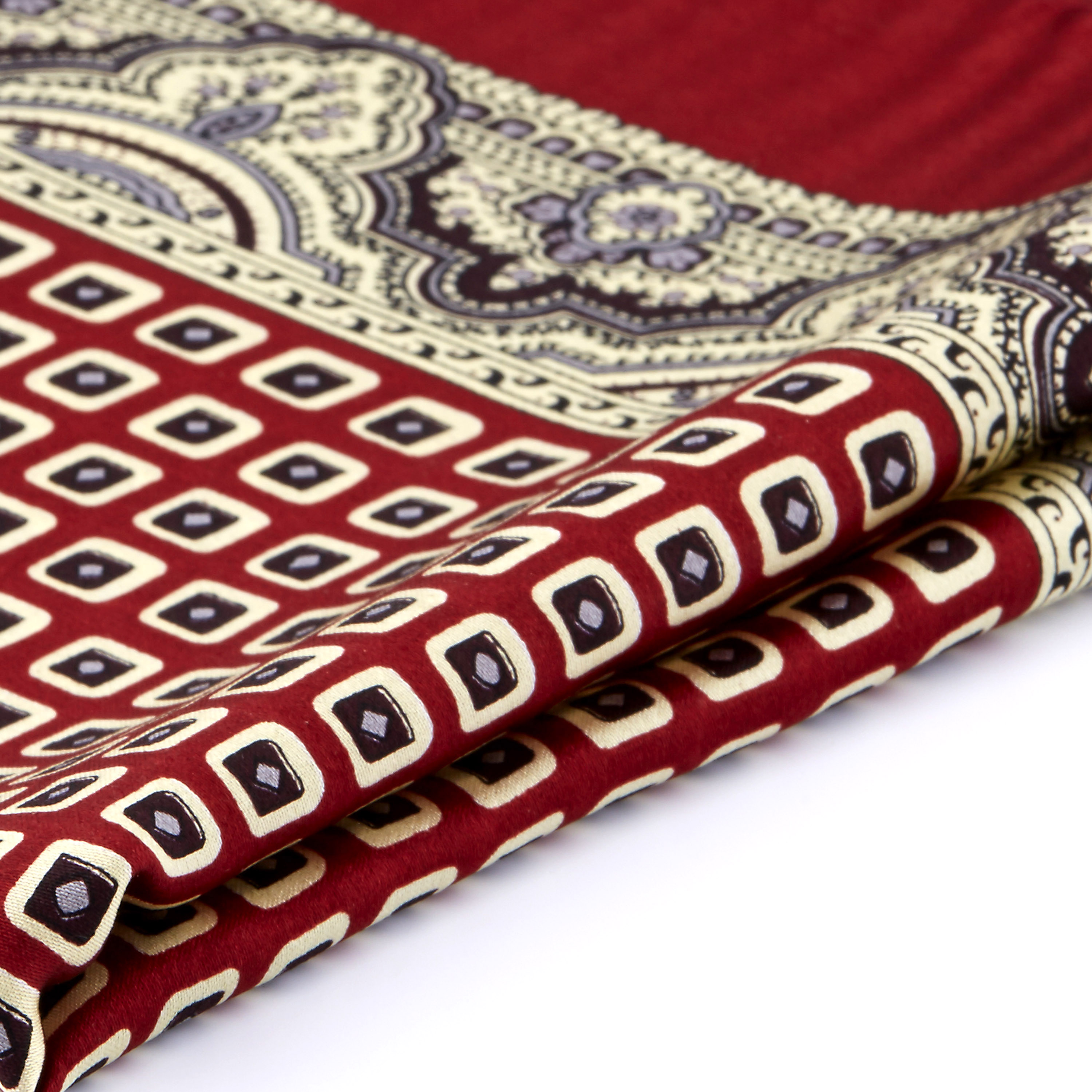 Deep Red, Black & White Vintage Pattern Silk Pocket Square - 2