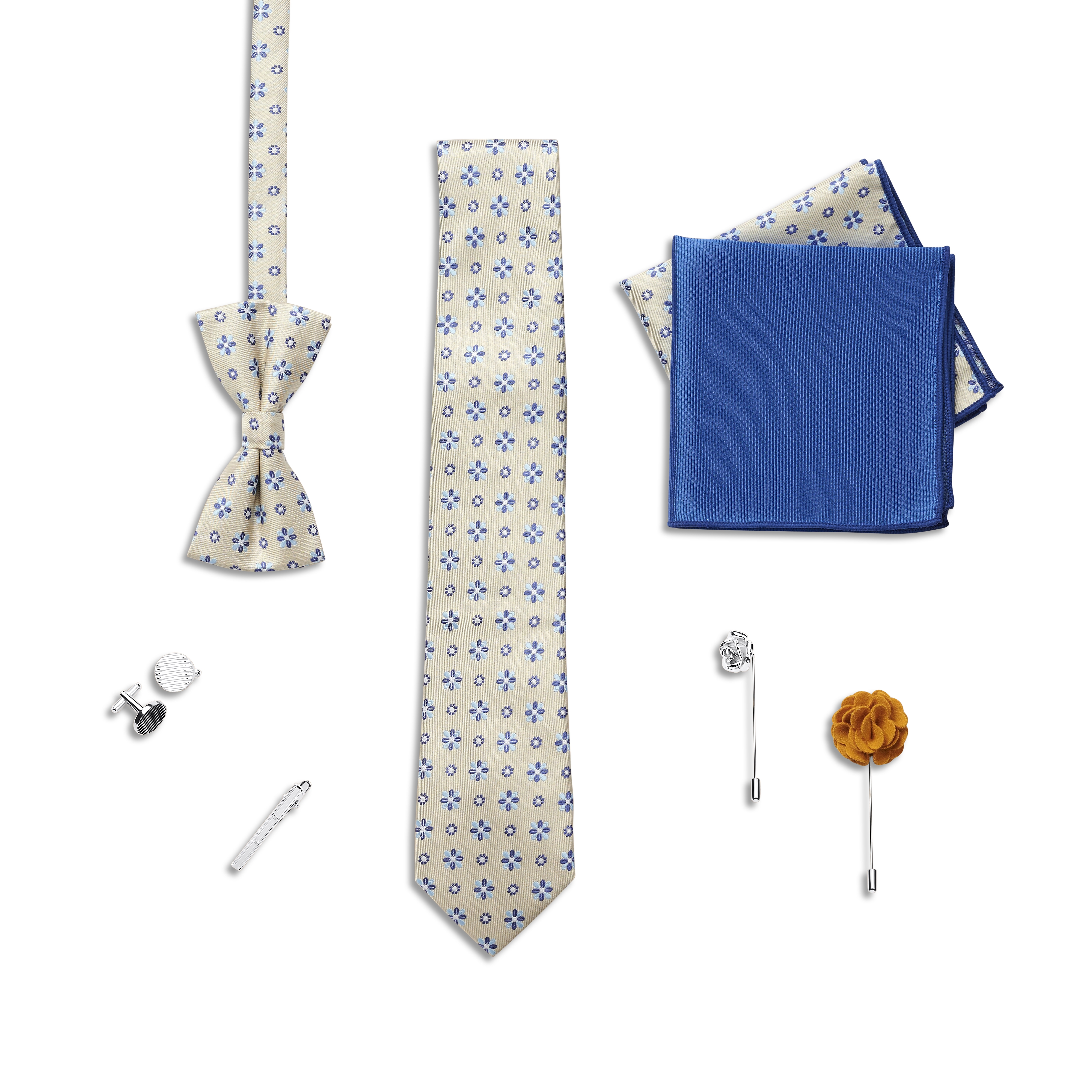 Geschenkset Kostuumaccessoires | Beige en Blauwe Set met Bloemenpatroon - 4