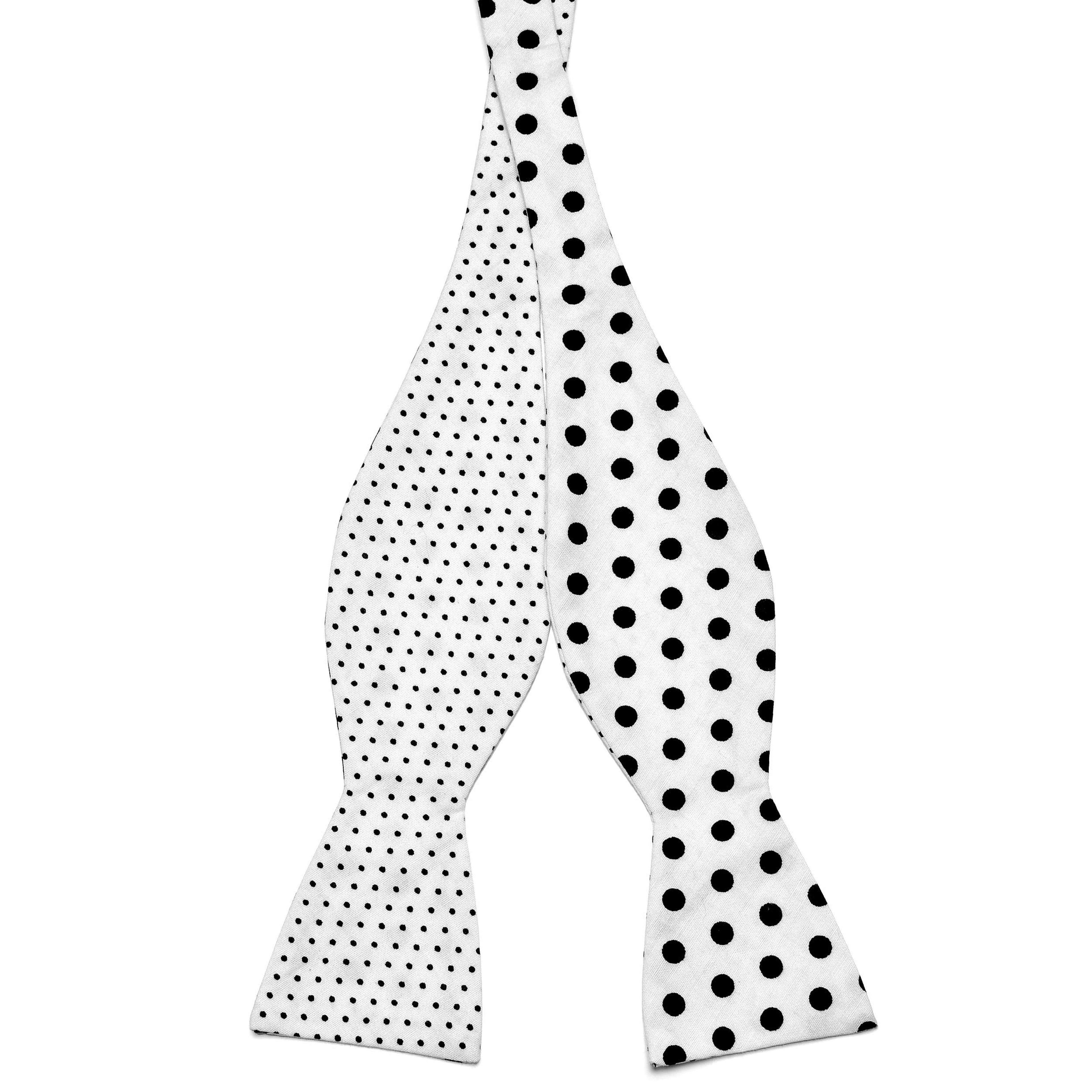 White & Black Dotted Reversible Cotton Self-Tie Bow Tie
