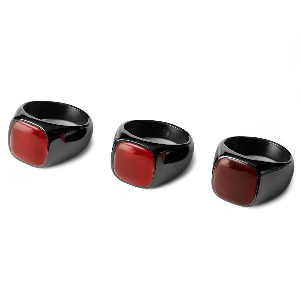 hover: Chevalière noire gunmetal Gravel Len à pierre d'onyx rouge hover: Chevalière noire gunmetal Gravel Len à pierre d'onyx rouge