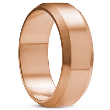 Ferrum | 8 mm różowo-złocisty szczotkowany pierścionek ze stali nierdzewnej z fazowanymi krawędziami