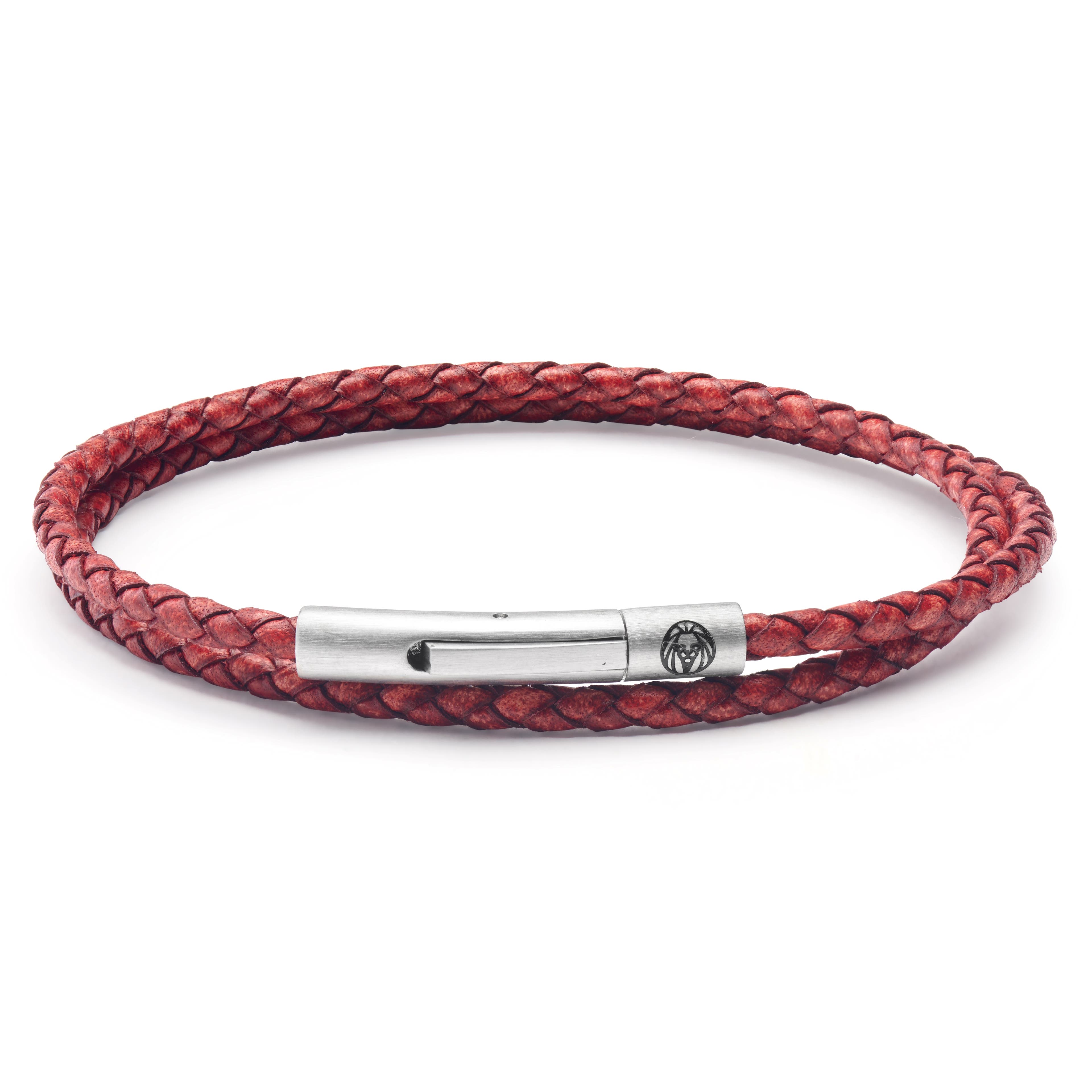 Collins | 1/8" (3 mm) Red Woven Leather Wrap Bracelet