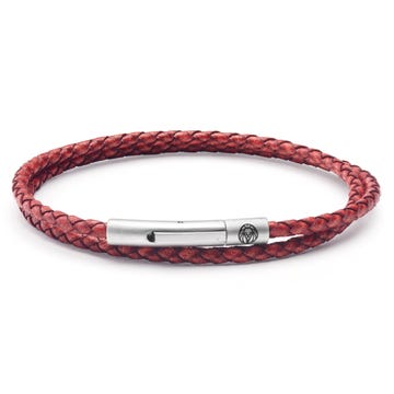 Collins | 3 mm Red Woven Leather Wrap Bracelet