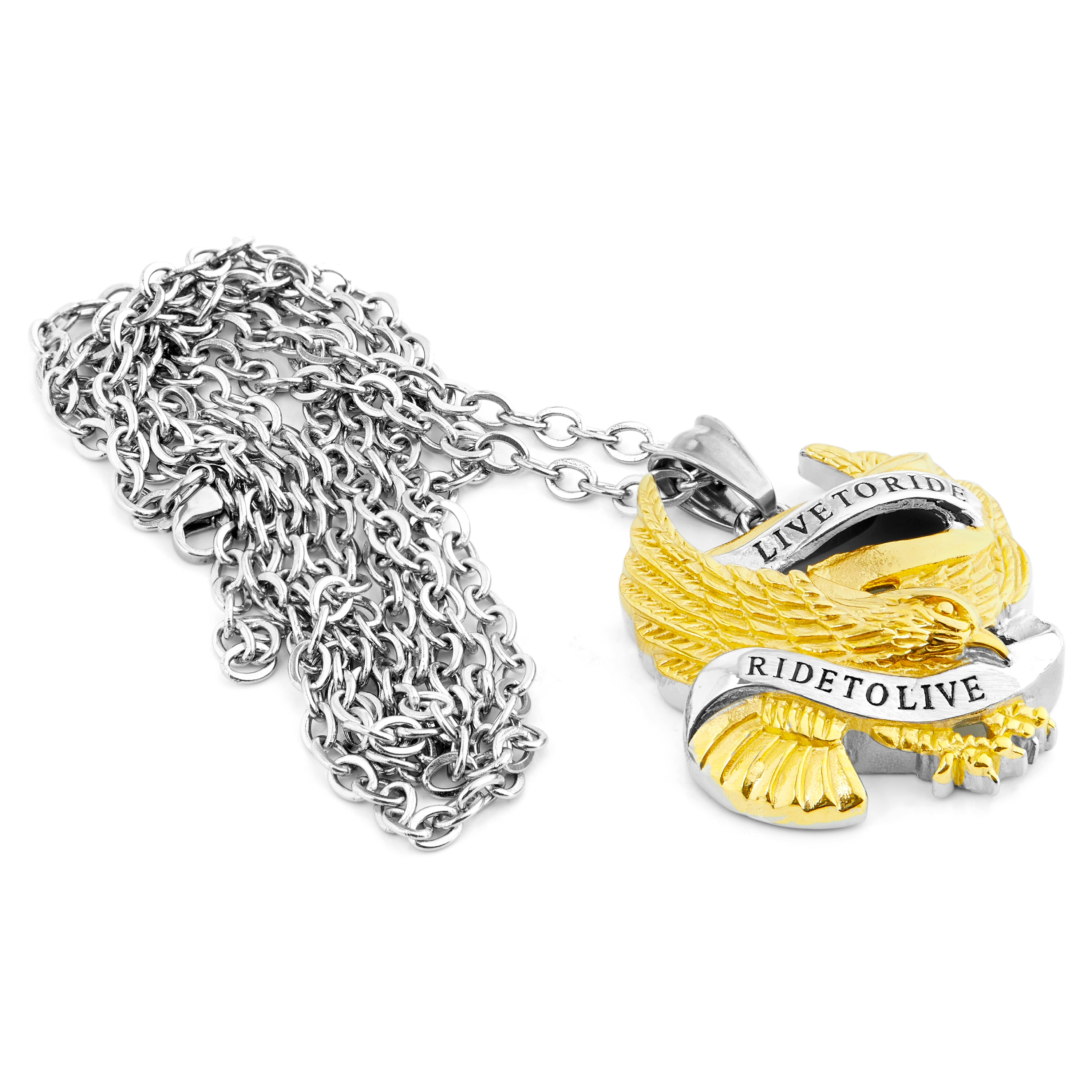 Jeklena ogrlica Free Spirit Biker v zlati barvi - 2