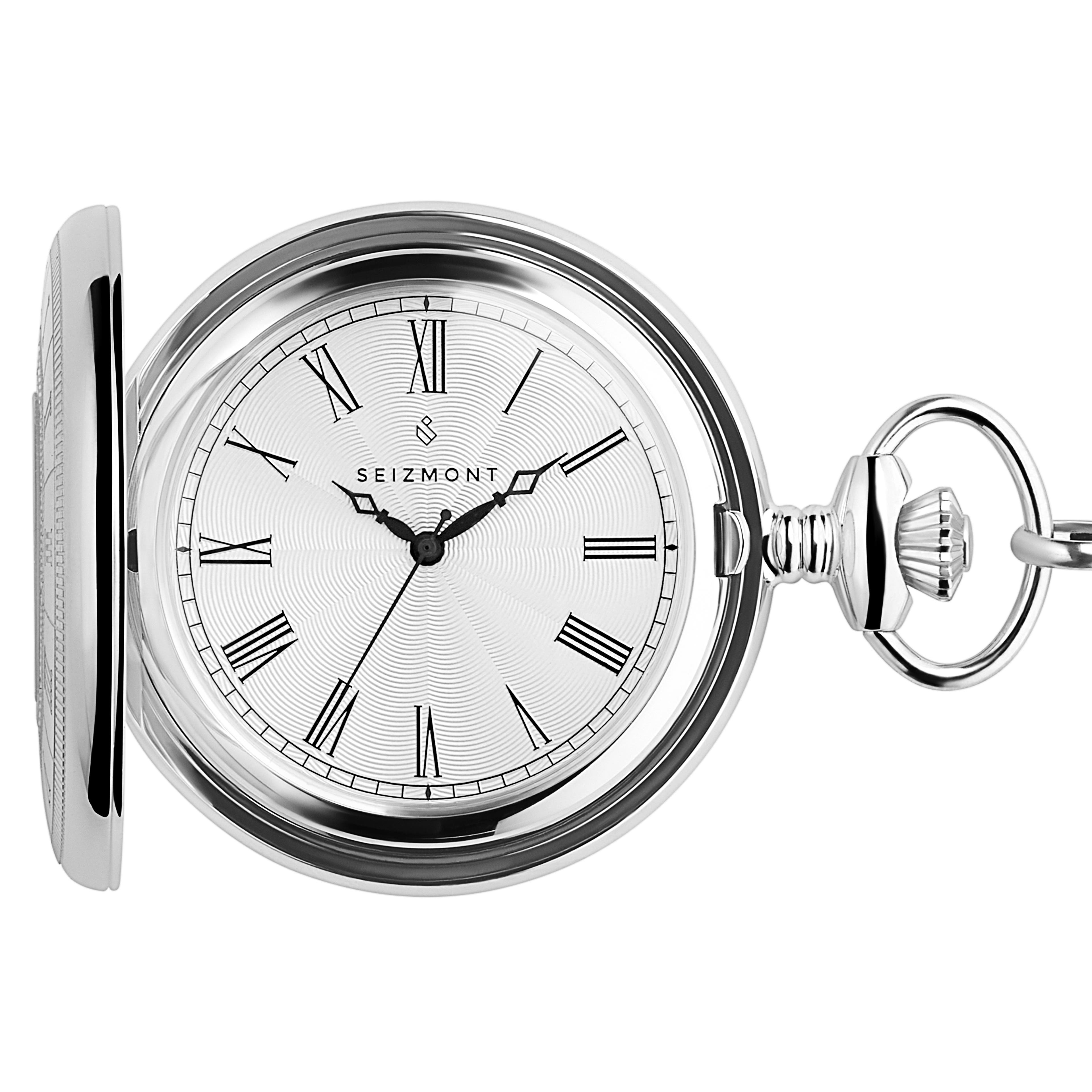 Altair | Сребрист джобен часовник с полупокрит циферблат