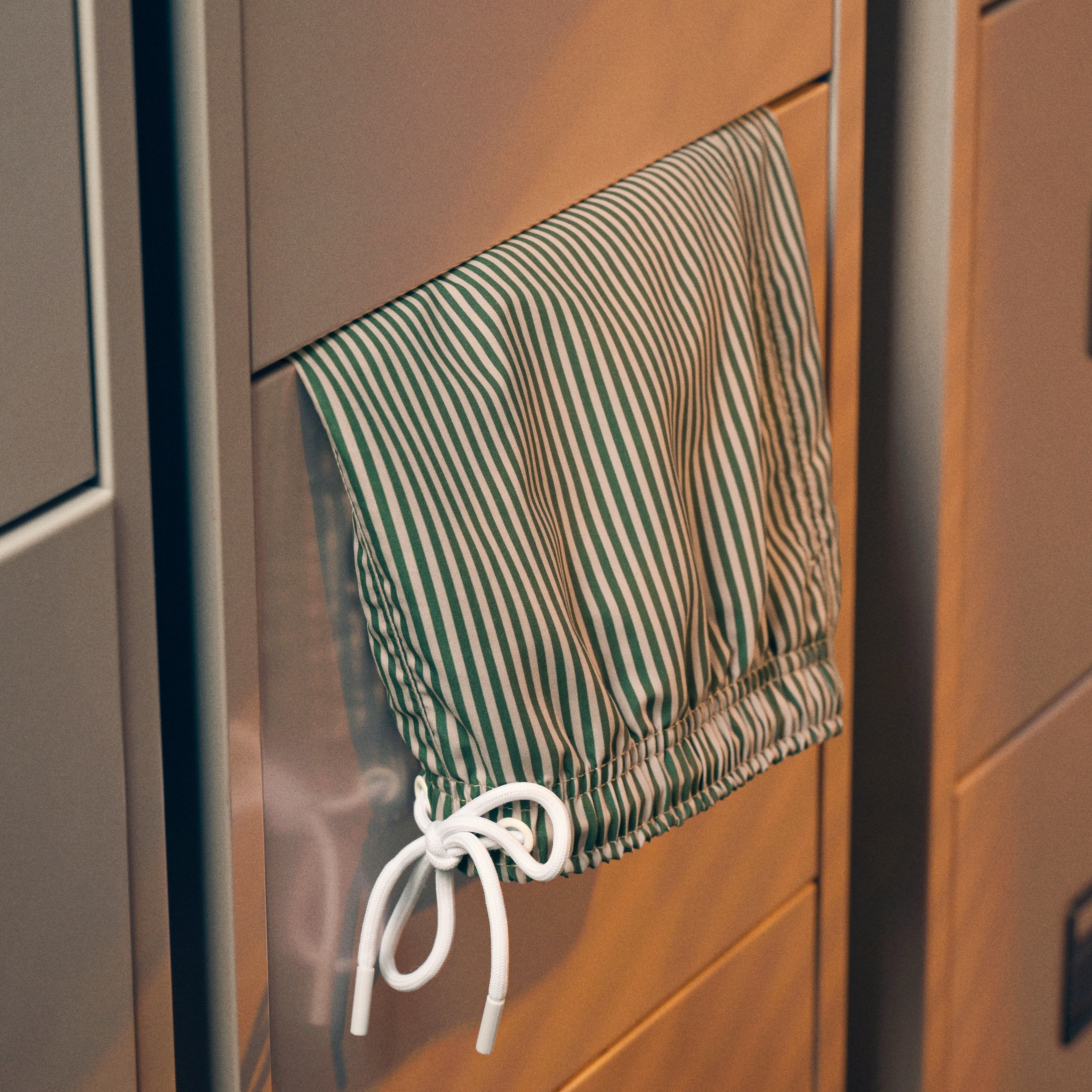 Striped Green & Beige Swim Shorts - 4