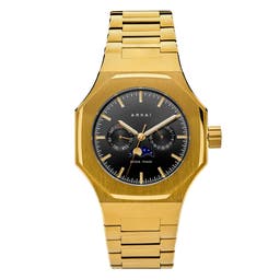 Mace | Gold-Tone Stainless Steel Moonphase Watch With Black Dial