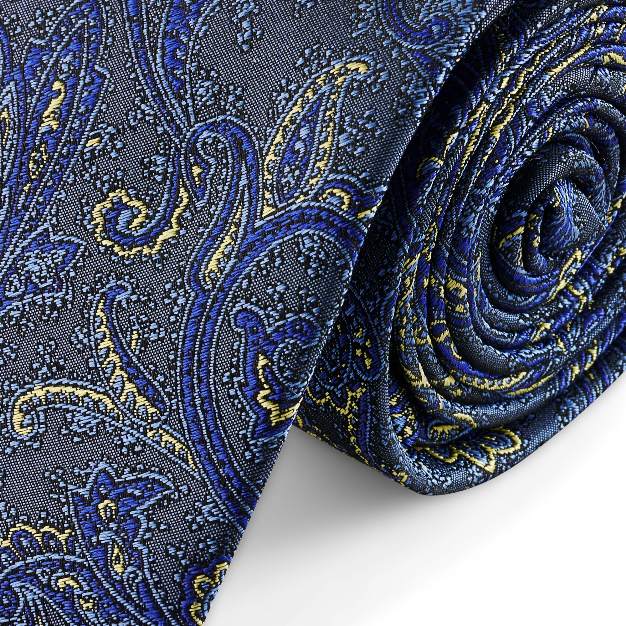 Cravate en soie à motif cachemire bleu clair et doré | 6 cm - 2