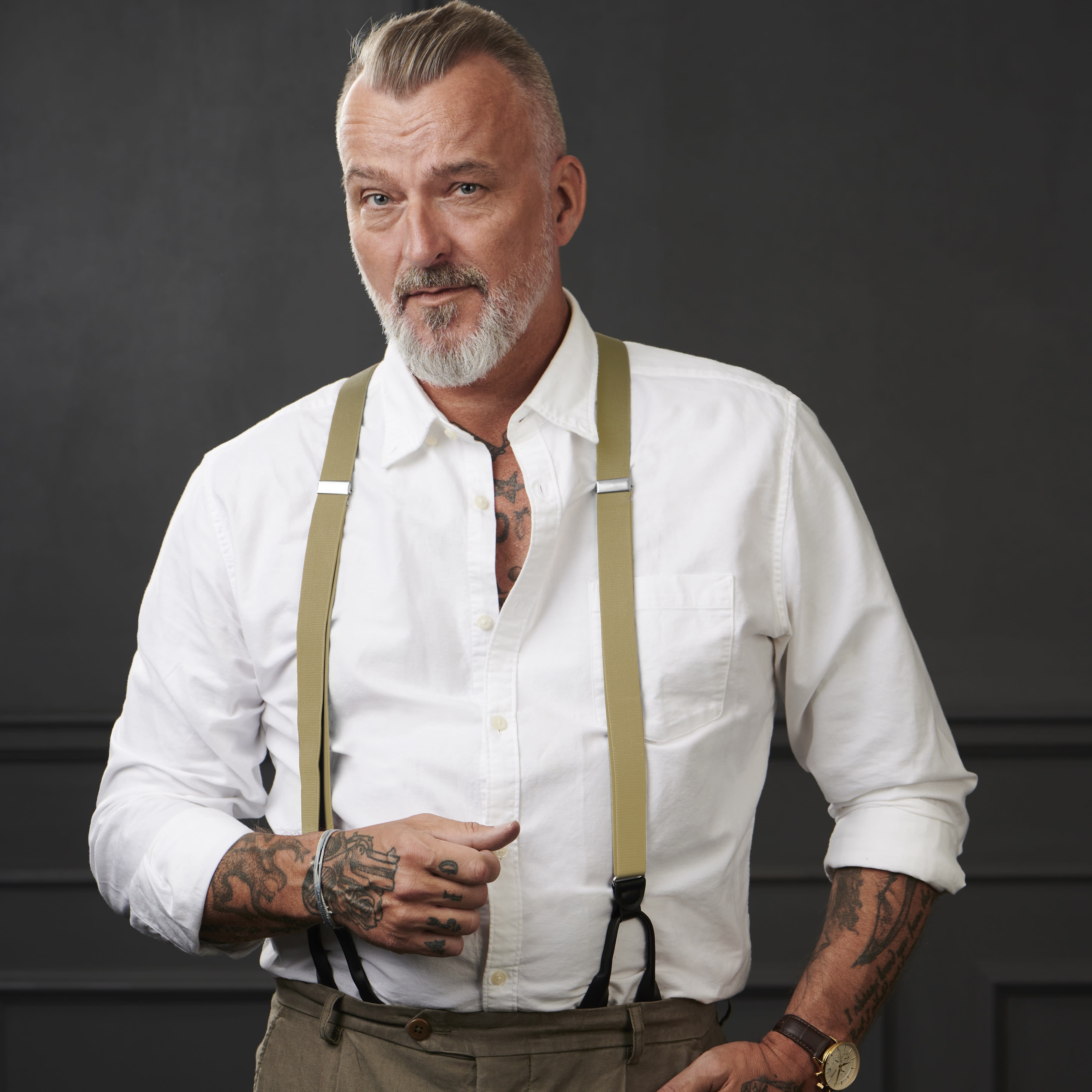 Slim Khaki Split Button Braces - 6