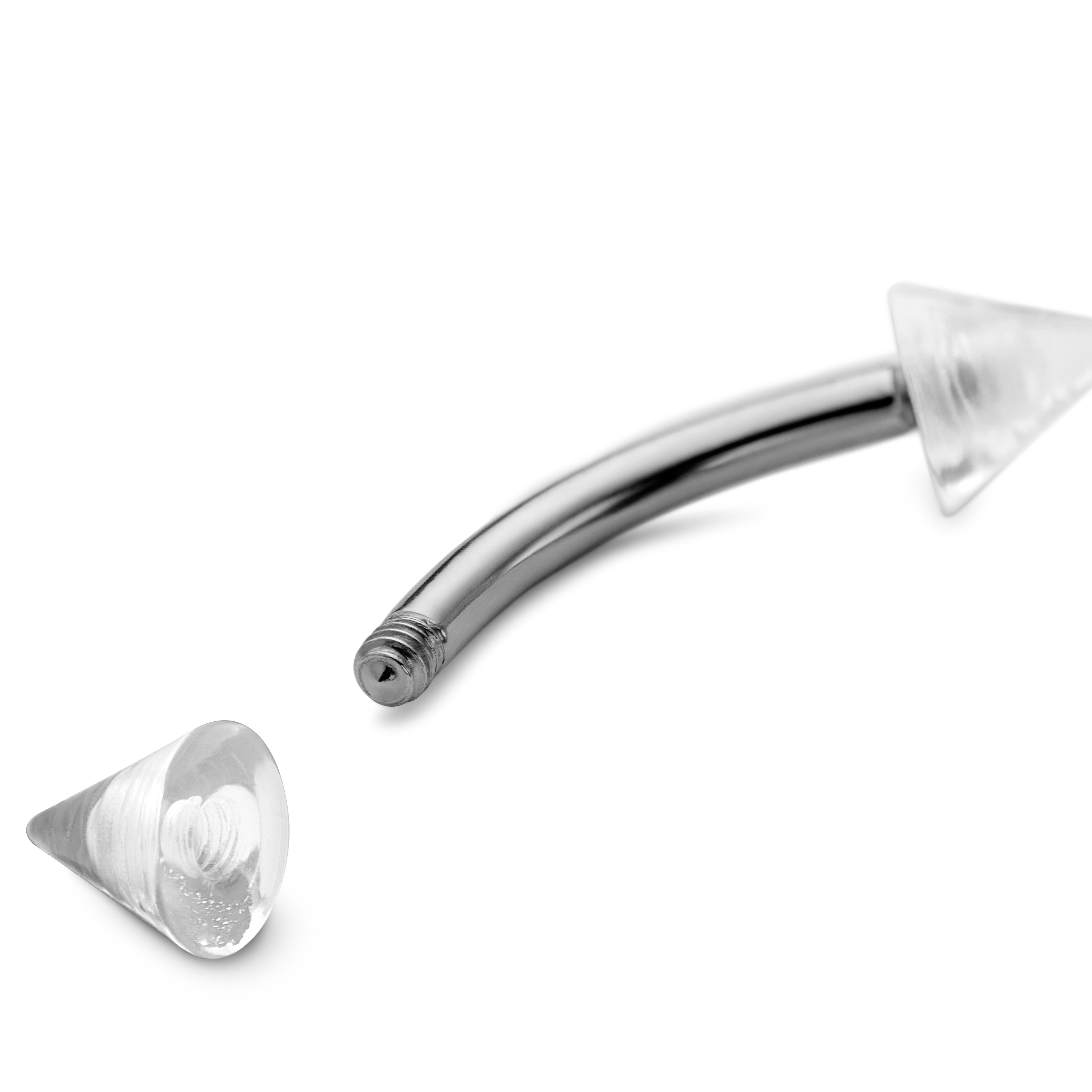 8 mm Curved Transparent Spiked Acryl & Surgical Steel Barbell - 2