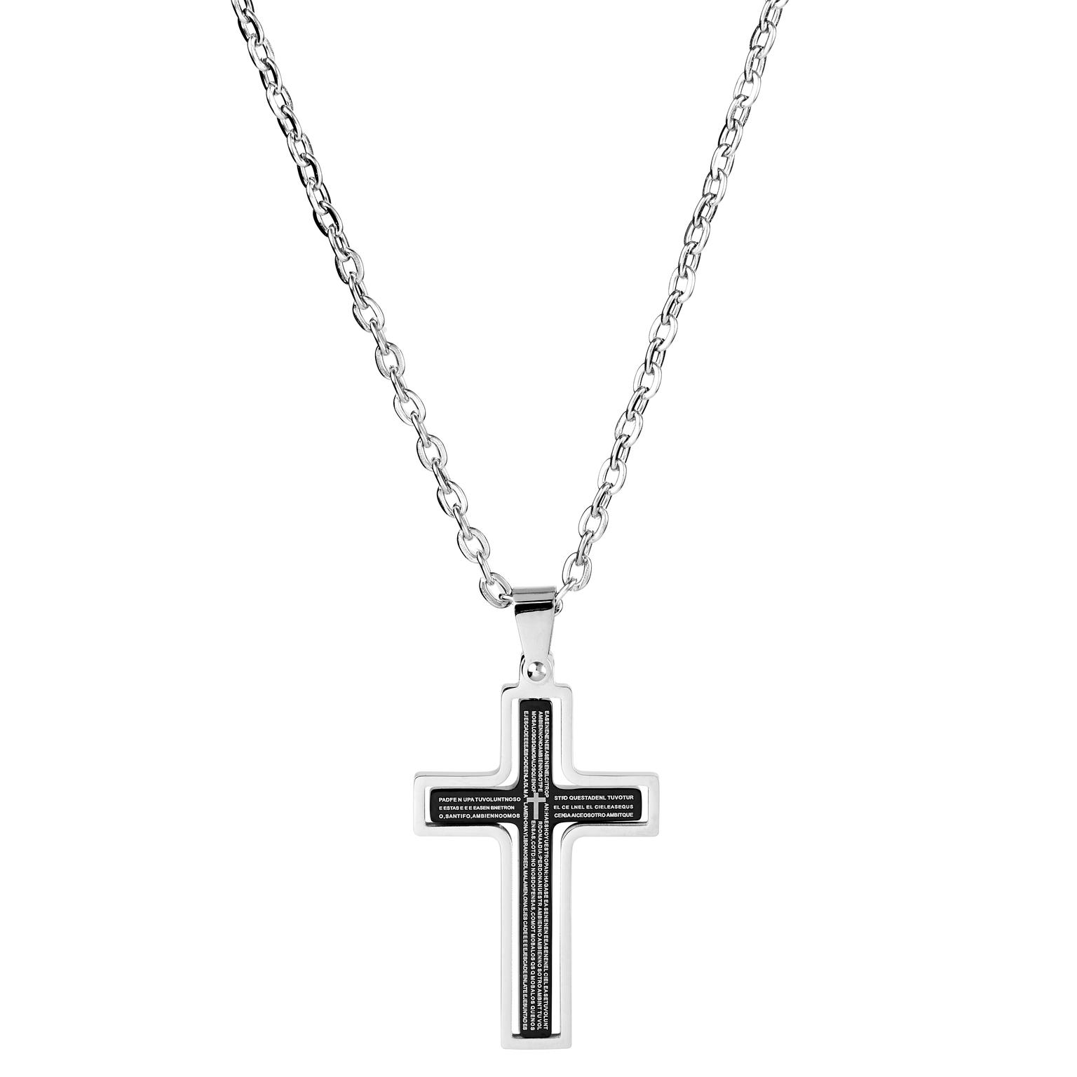 Silver-Tone & Black Stainless Steel Revolving Cross Cable Chain Necklace Silver-Tone & Black Stainless Steel Revolving Cross Cable Chain Necklace