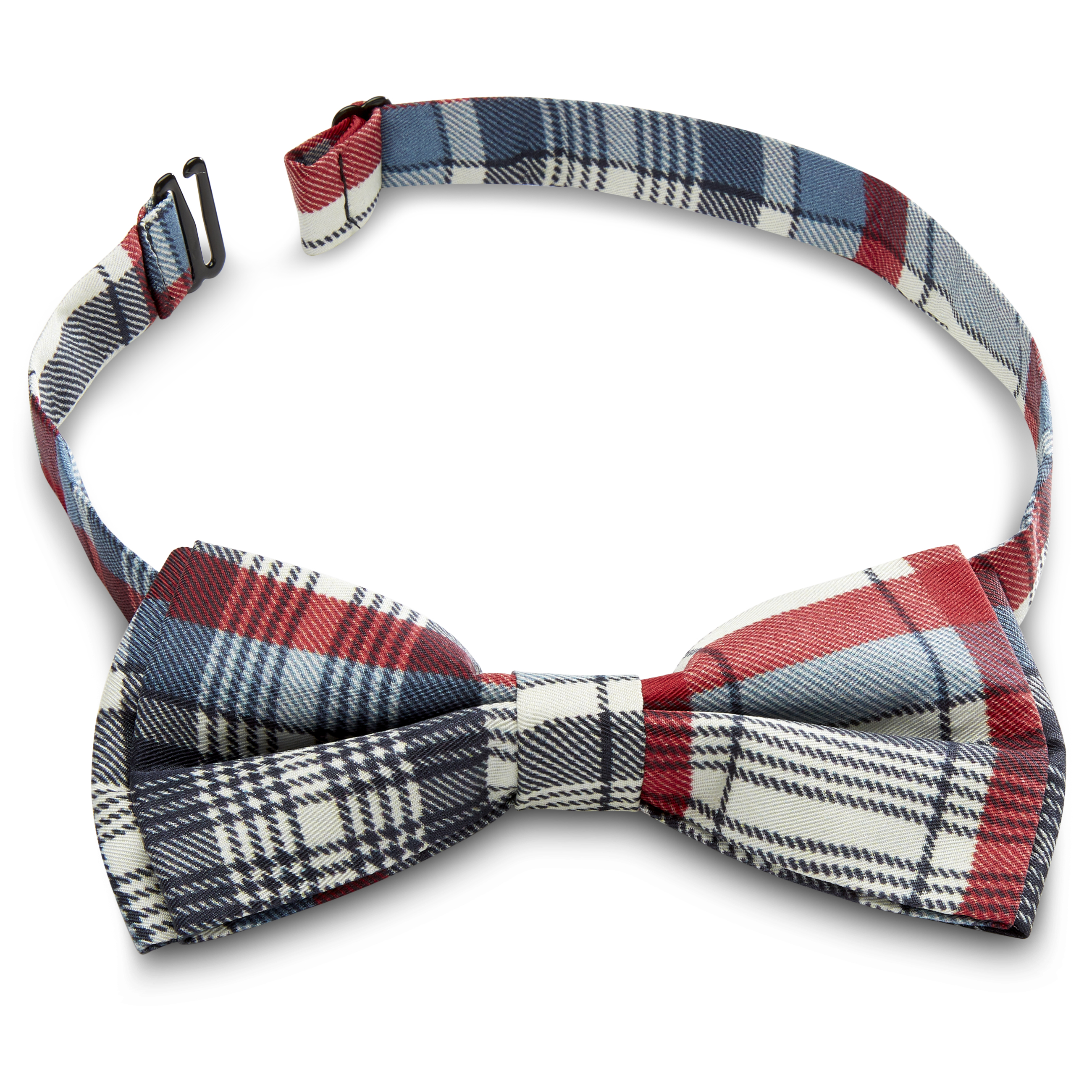 White, Arctic Blue & Currant Red Plaid Silk Pre-Tied Bow Tie - 2