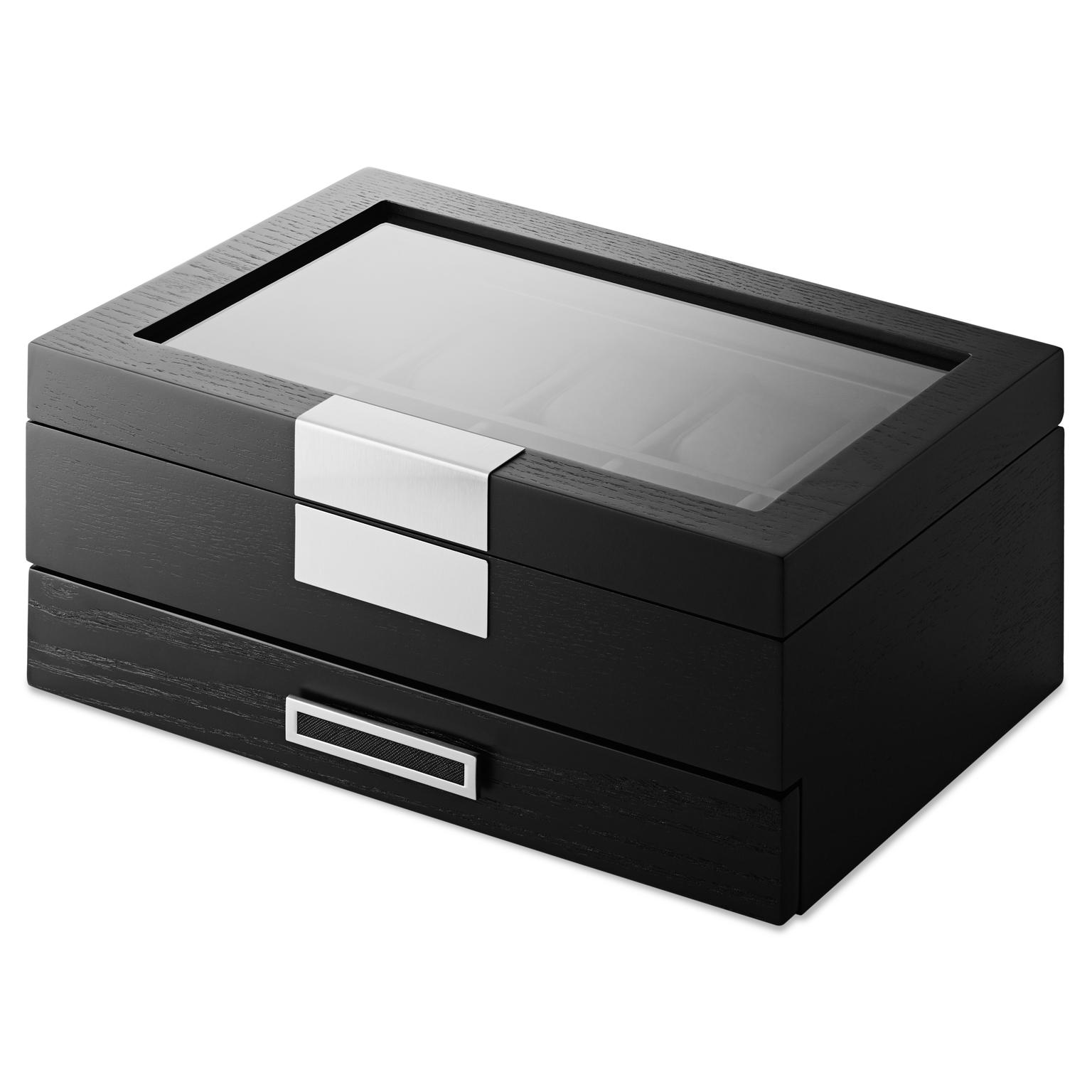 Caja para 10 relojes y joyas con chapa negra Caja para 10 relojes y joyas con chapa negra