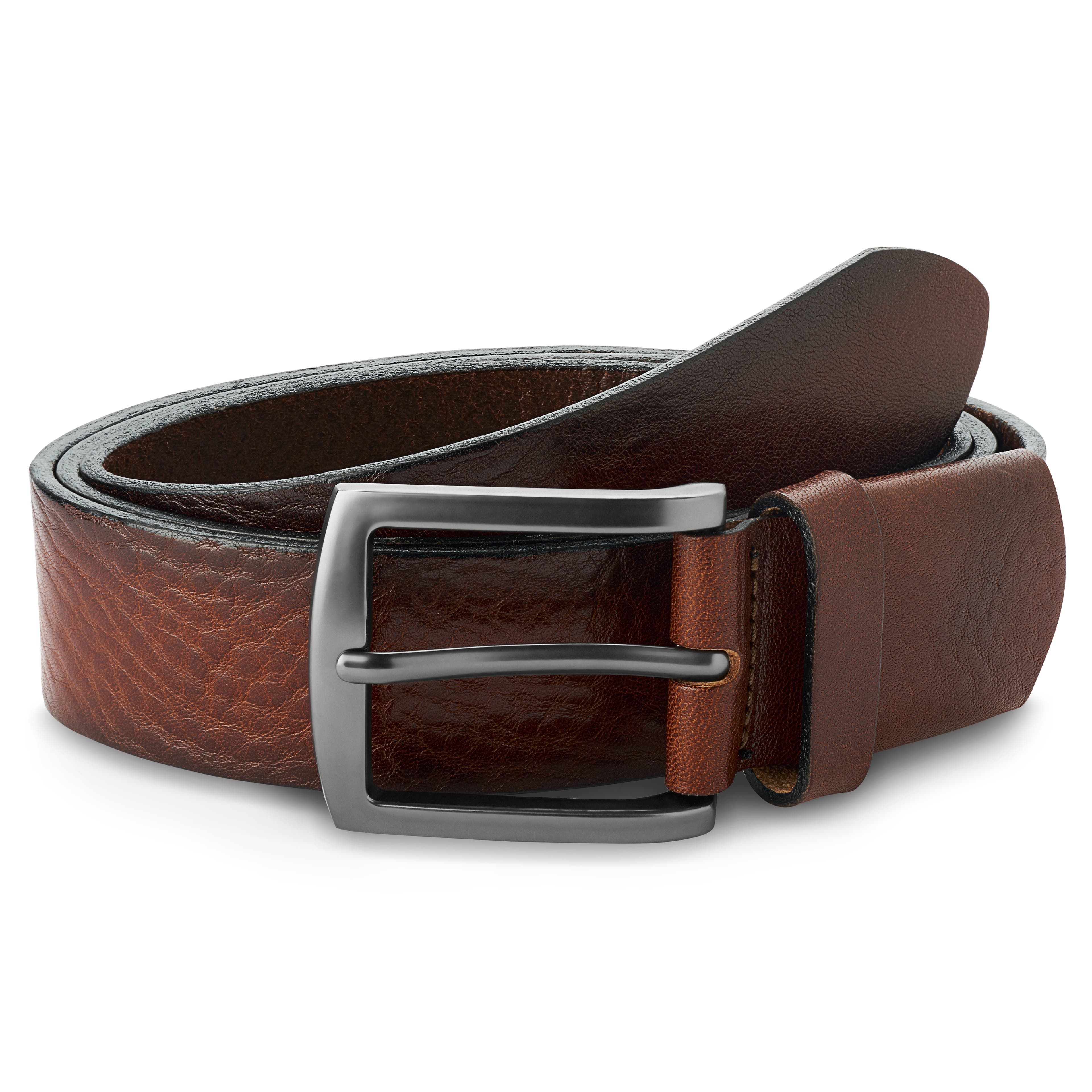 Brown Full-Grain Leather Stretch Belt