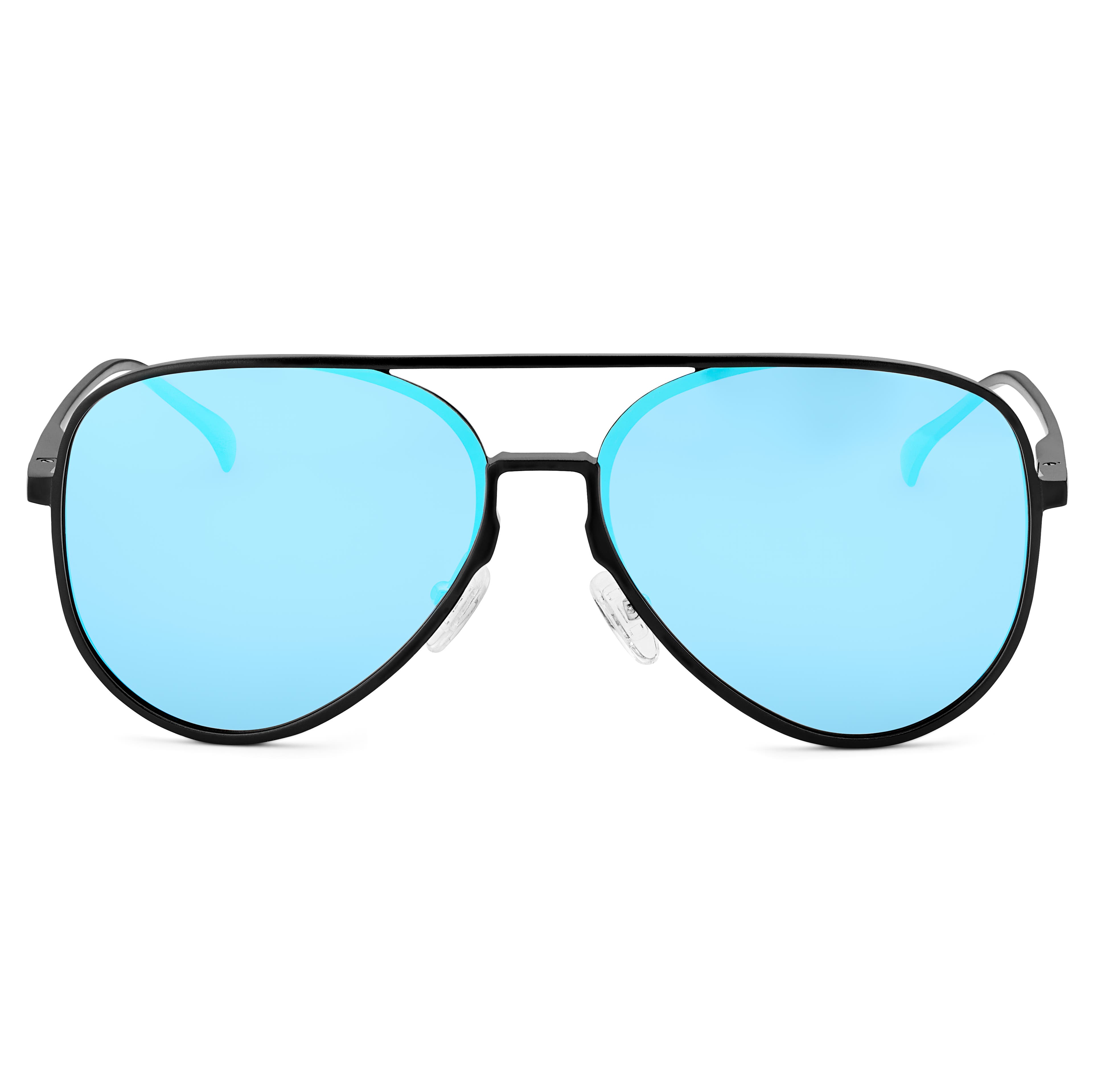 Svarta Pilotsolglasögon med Blå Polariserade Glas