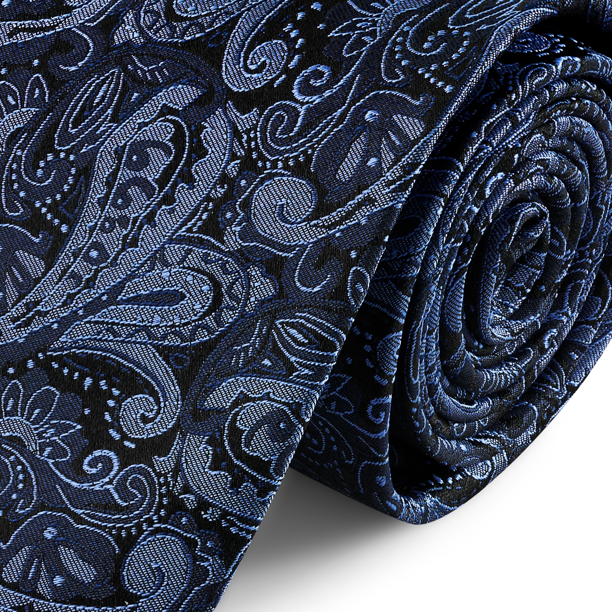 Marineblaue und hellblaue Seidenkrawatte mit Paisley-Muster | 8 cm - 2