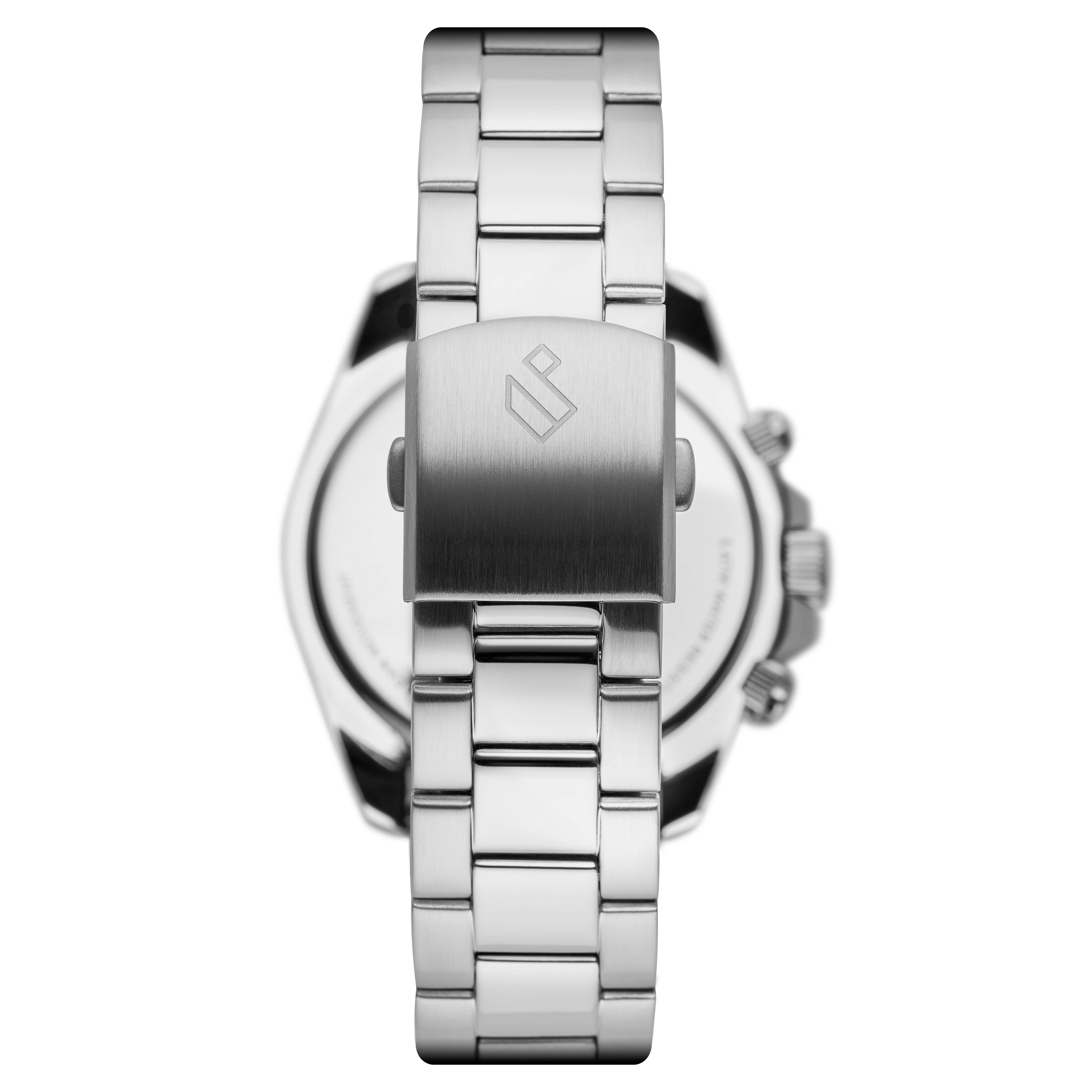 Bellator | Silver-Tone Stainless Steel Chronograph & Tachymeter Watch With Blue Dial - 7