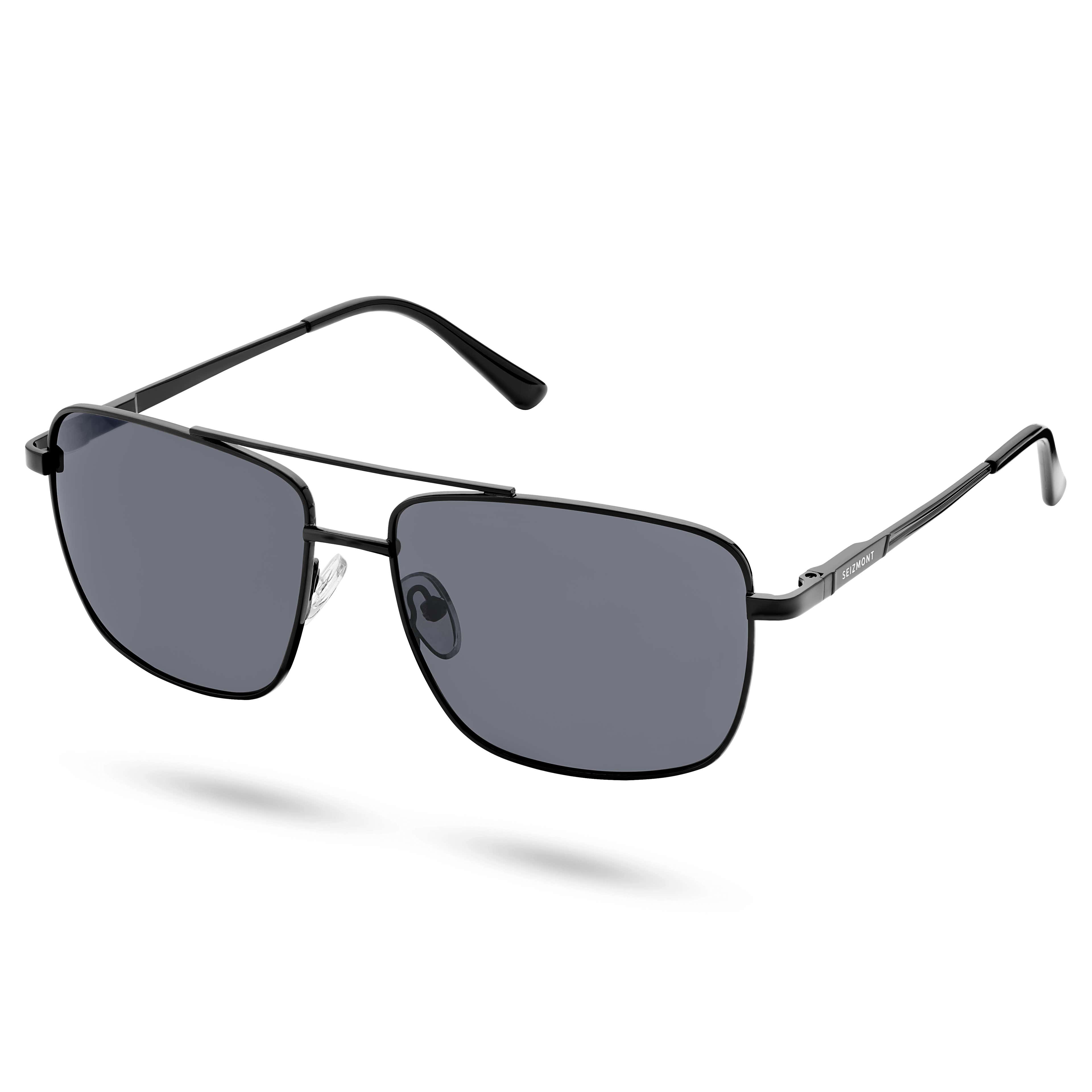 Polarised Black Square Aviator Sunglasses