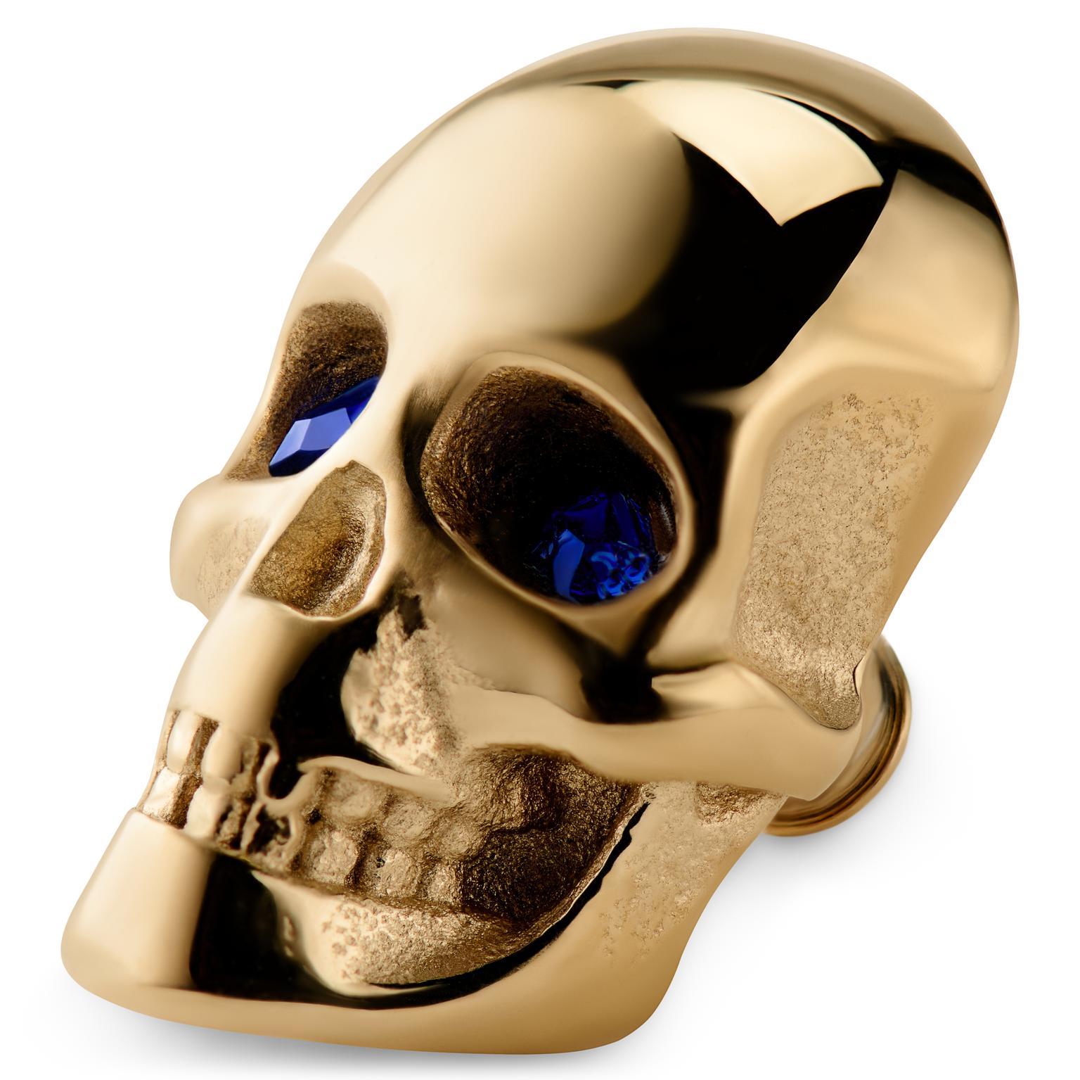 Adorno para correa de reloj de calavera de acero inoxidable dorado y circonitas azules Adorno para correa de reloj de calavera de acero inoxidable dorado y circonitas azules
