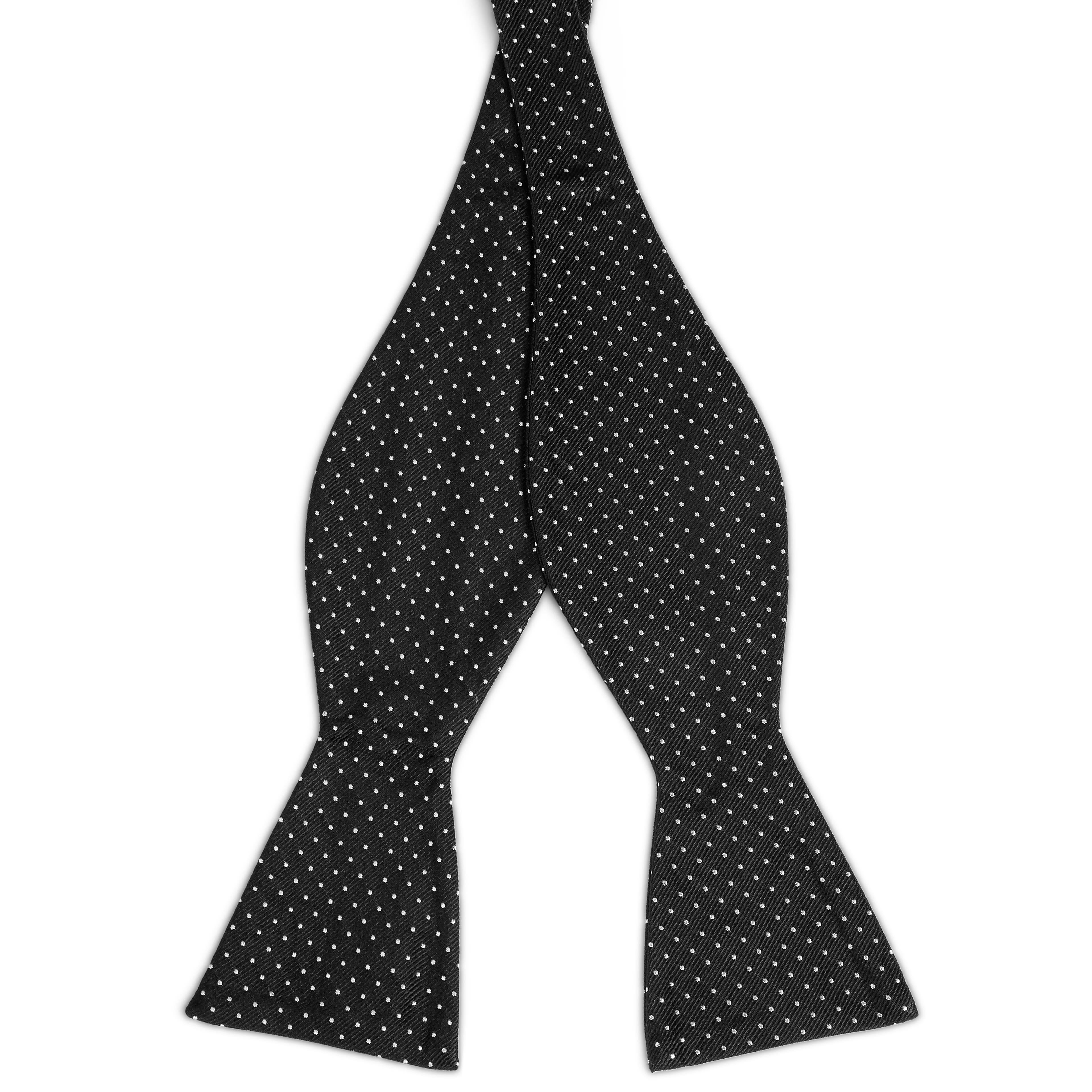 Black & White Polka Dot Silk Self-Tie Bow Tie