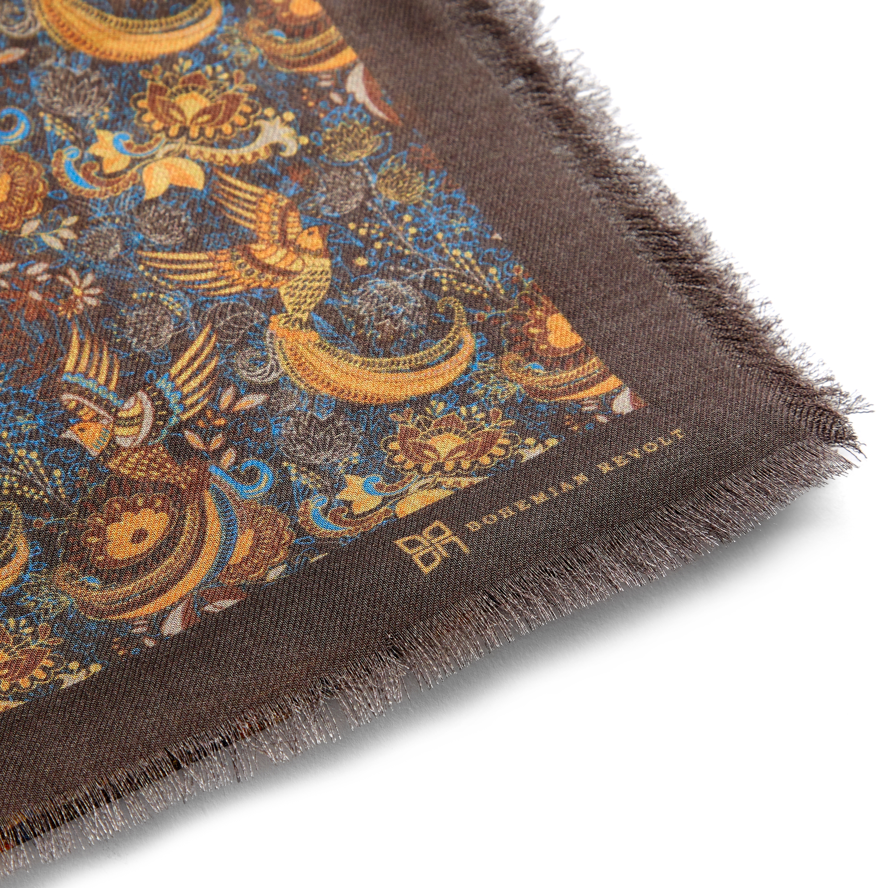 Boho | Dark Brown & Orange Modal Paisley Pattern Scarf | In